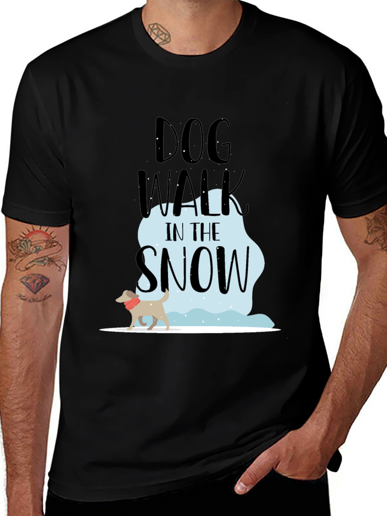 Black Dog Walk in the Snow T-Shirt main image