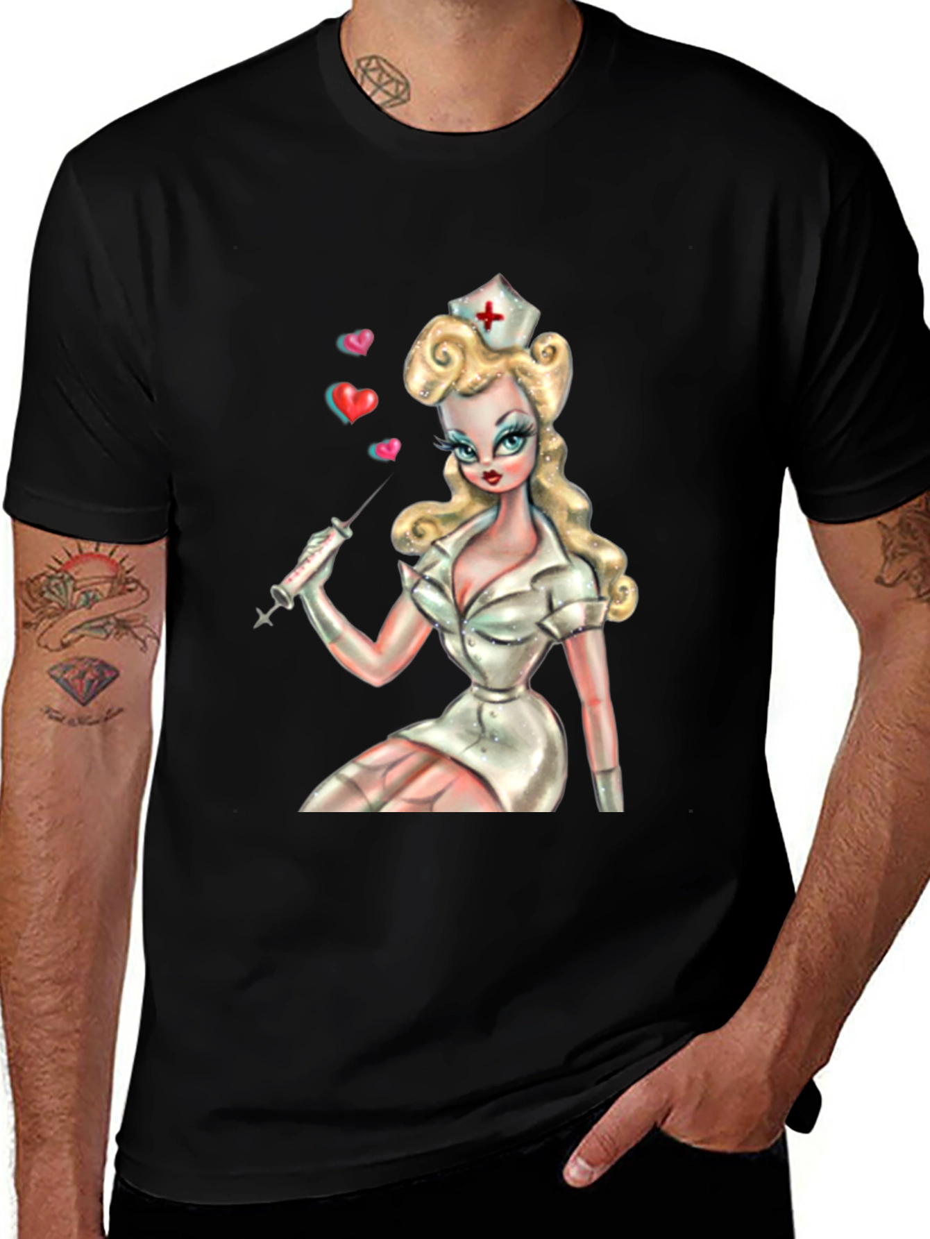 Variant 20 of Nurse Graphic Black T-Shirt
