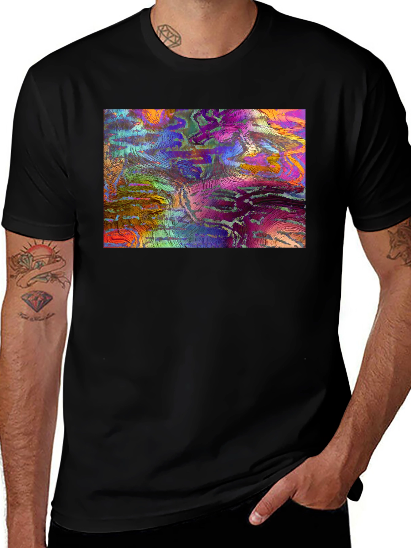 Variant 12 of Abstract Art Graphic Tee - Men's Black T-Shirt