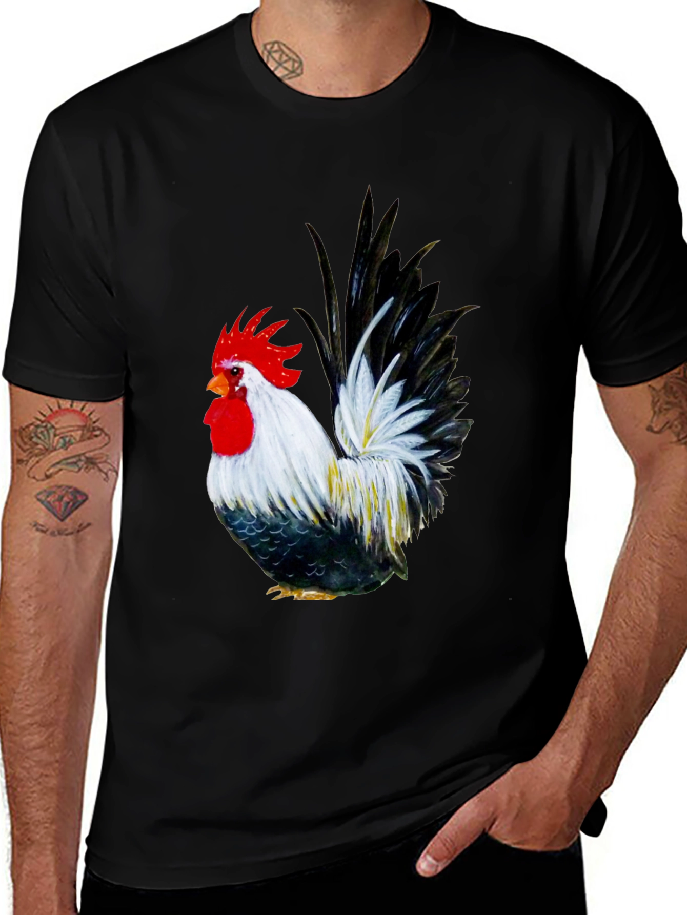 Variant 6 of Black T-Shirt with Rooster Print