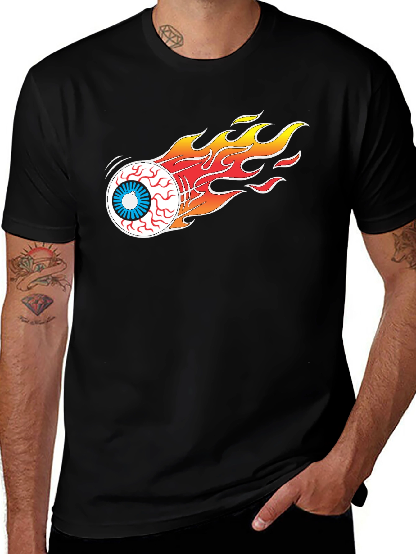 Variant 6 of Flaming Eyeball Graphic Tee - Black Cotton T-Shirt