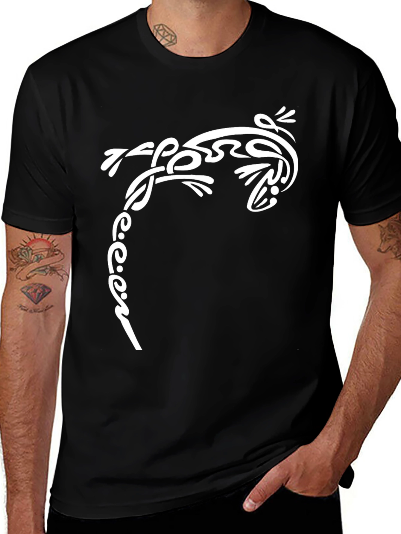 Variant 10 of Tribal Lizard Graphic Tee - Black Cotton