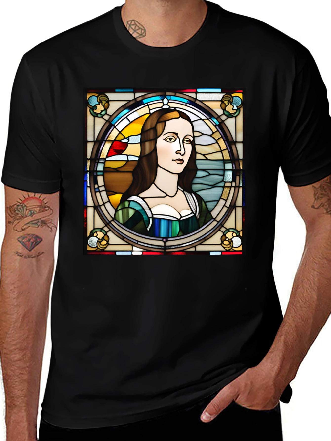 Variant 14 of Stained Glass Mona Lisa Graphic Tee