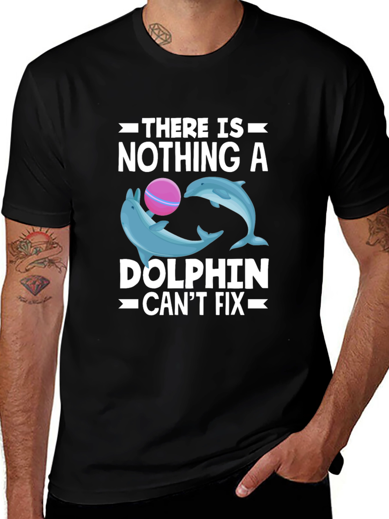 Variant 19 of Dolphin Fix T-Shirt - Black Cotton Graphic Tee