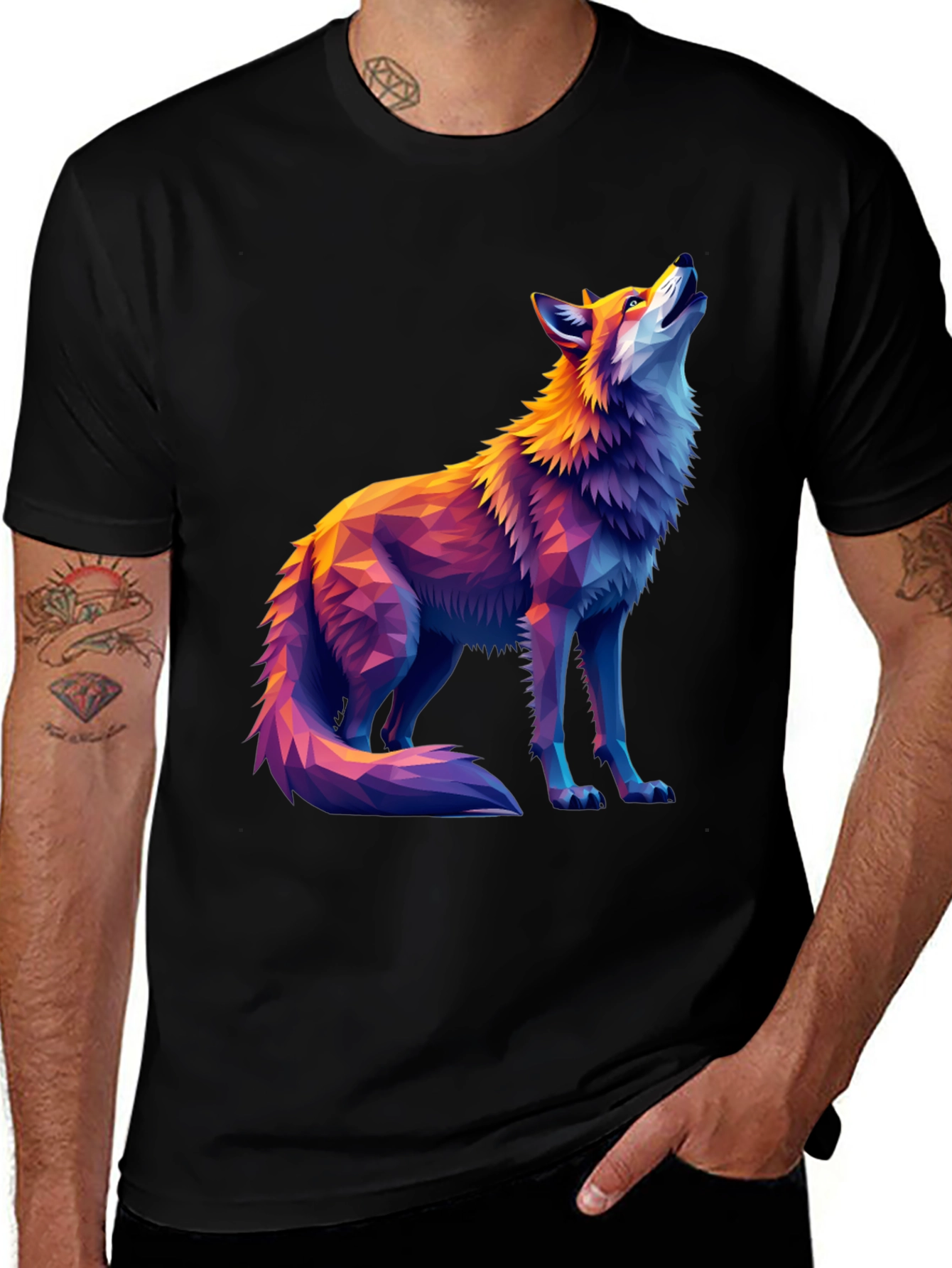 Variant 10 of Geometric Wolf Graphic Tee - Artistic Black T-Shirt