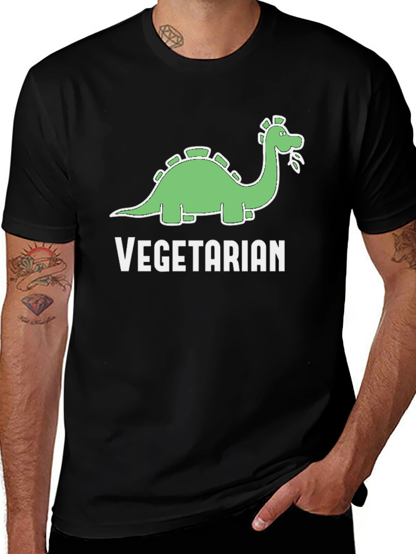 Black Vegetarian Dinosaur T-Shirt Funny Graphic Tee main image