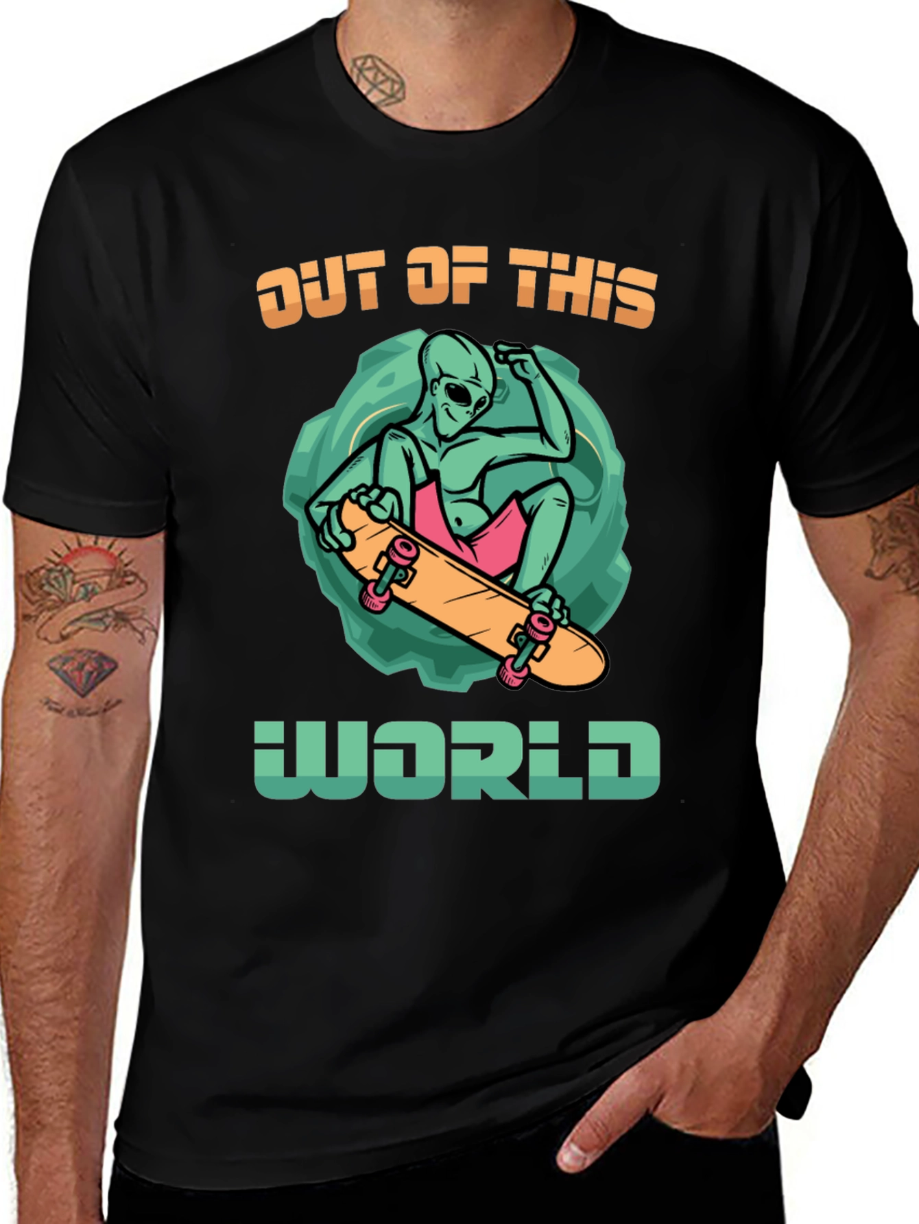 Variant 6 of Out of This World Alien Skateboarder Graphic Tee