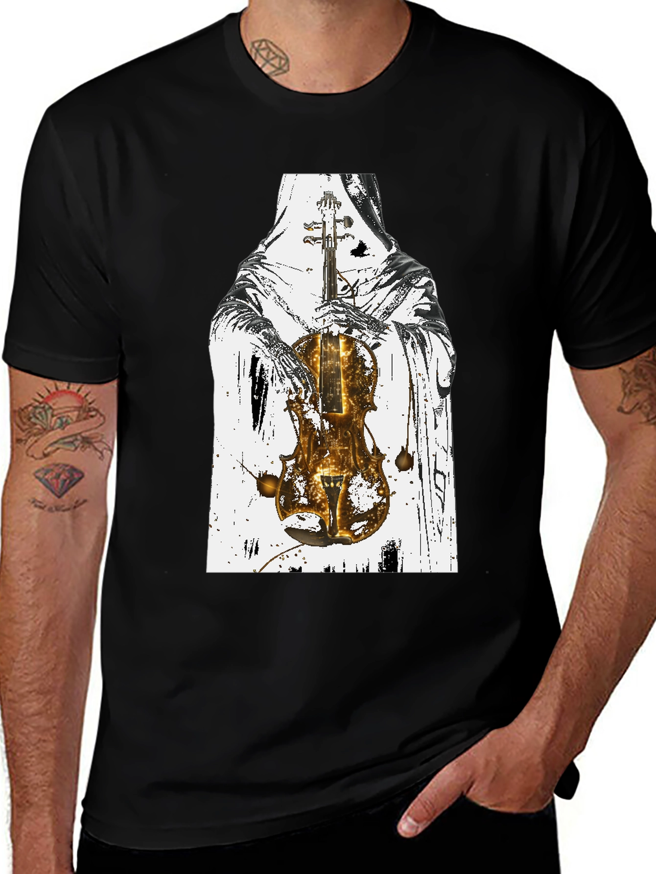 Variant 22 of Grim Reaper Violin Graphic T-Shirt - Dark Musician Tee