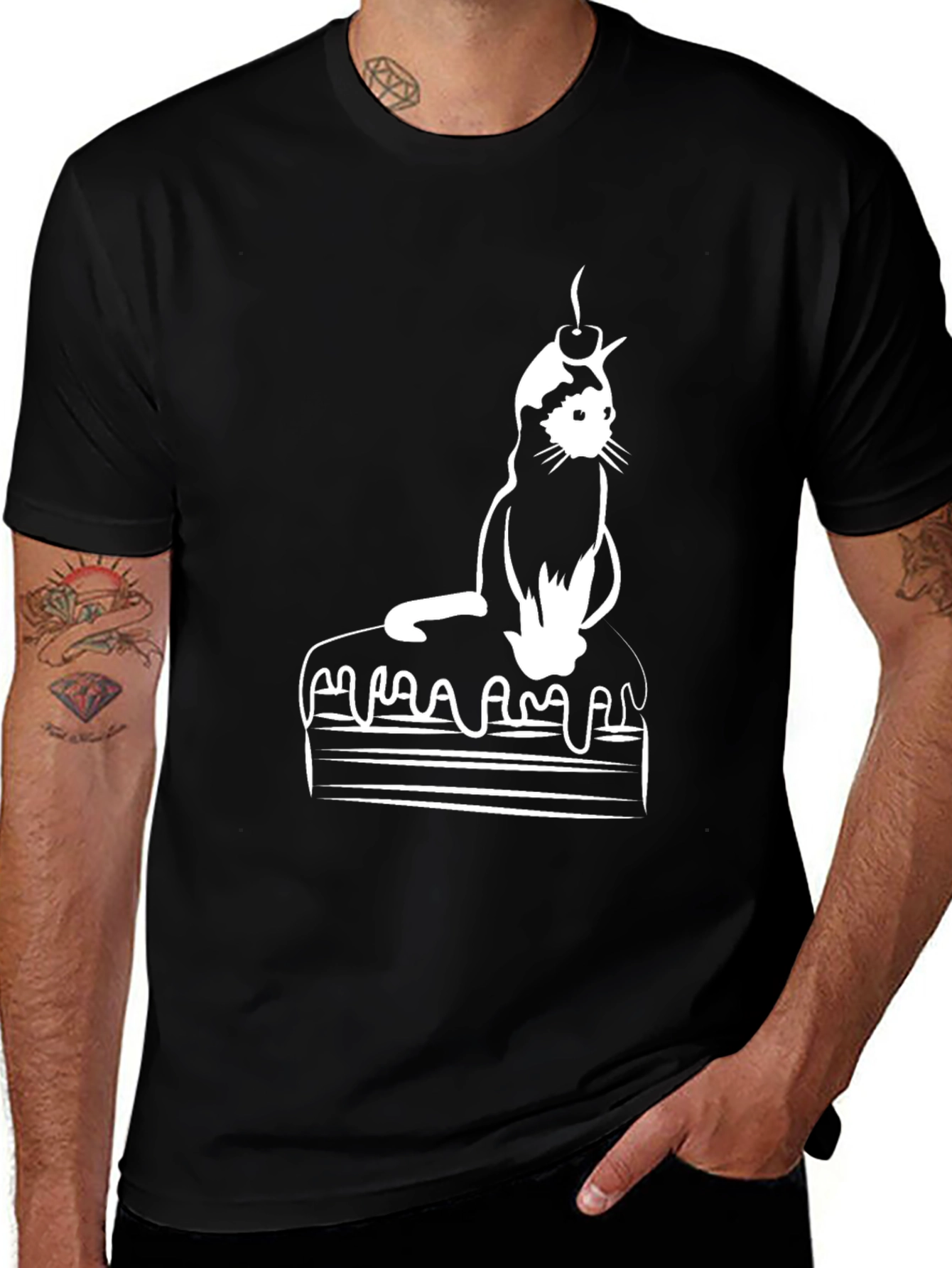Variant 24 of Cat on Cake Graphic Tee - Black T-Shirt