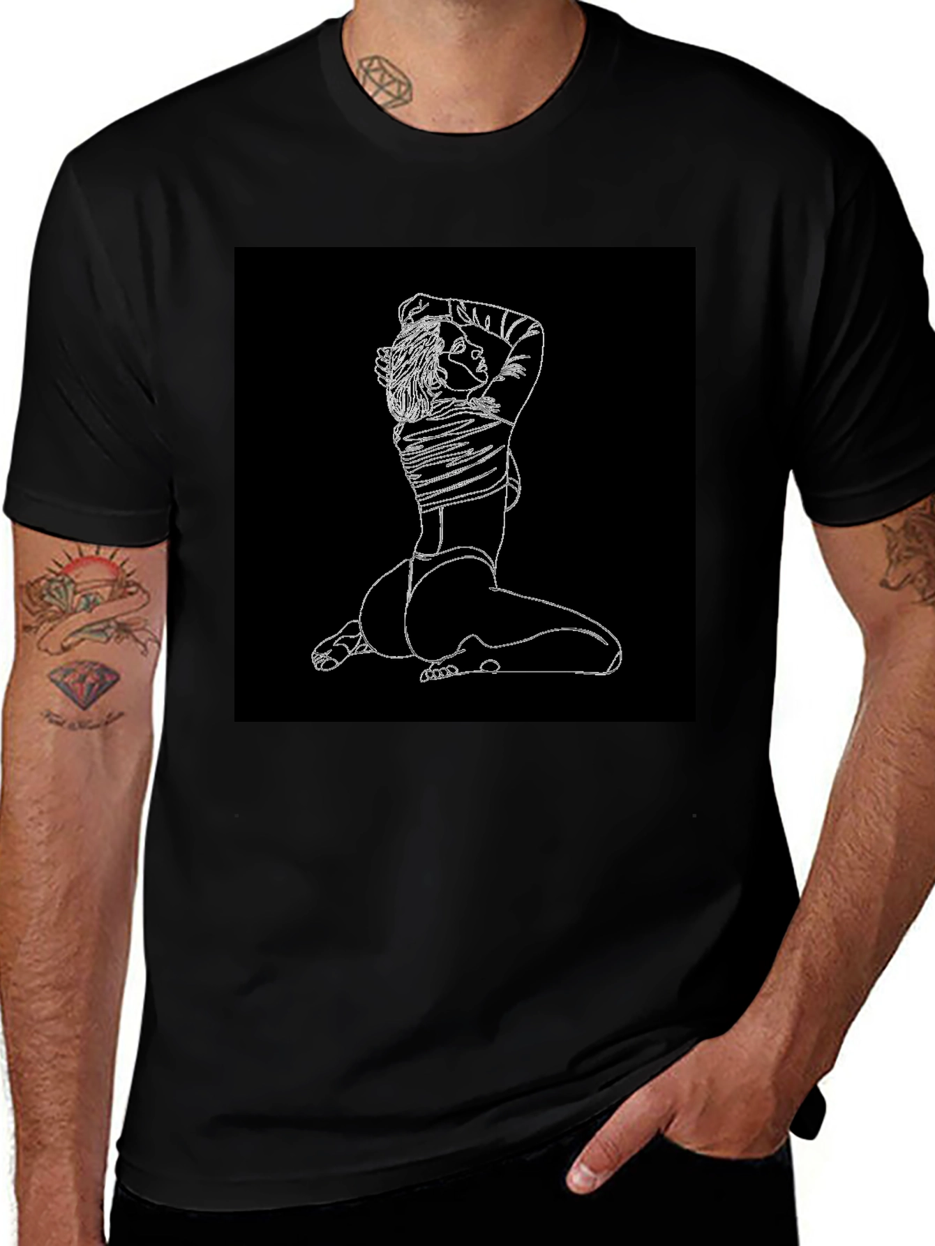 Variant 7 of Minimalist Line Art Graphic Black T-Shirt