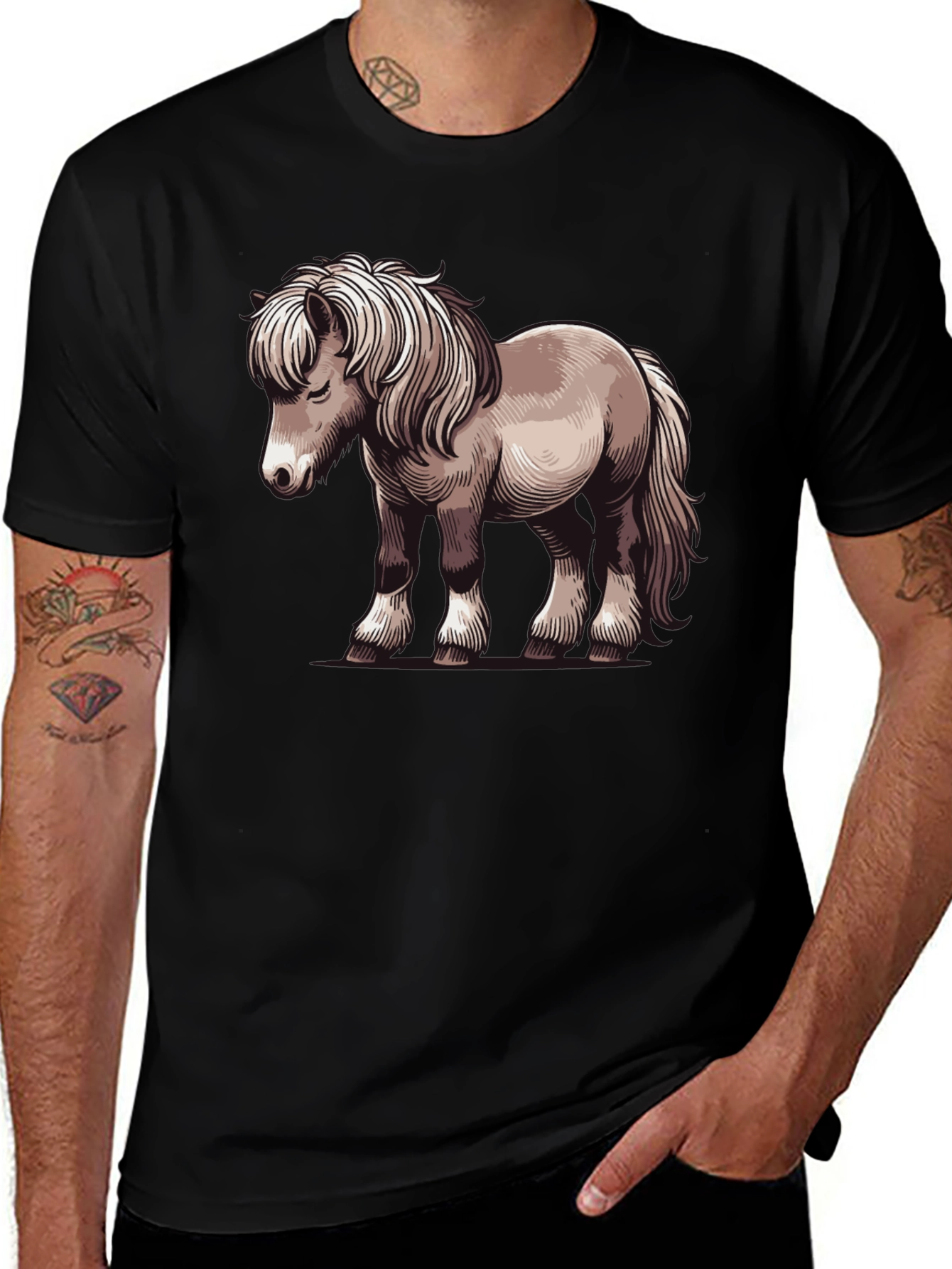 Variant 12 of Pony Graphic Tee - Black Cotton T-Shirt