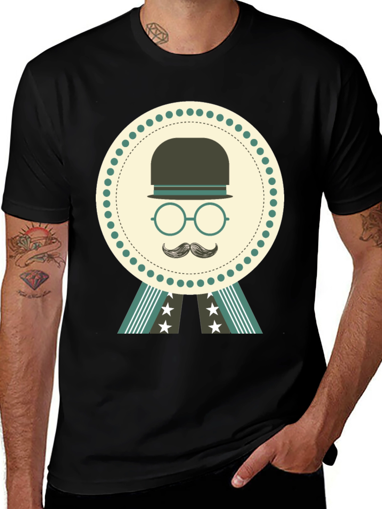 Variant 5 of Retro Gentleman T-Shirt - Hat, Glasses & Mustache