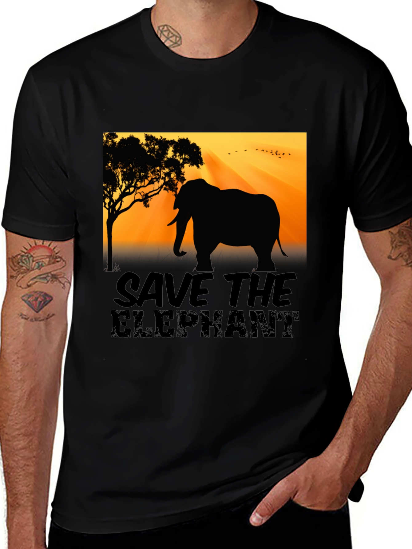 Variant 20 of Save the Elephant Graphic Tee - Black