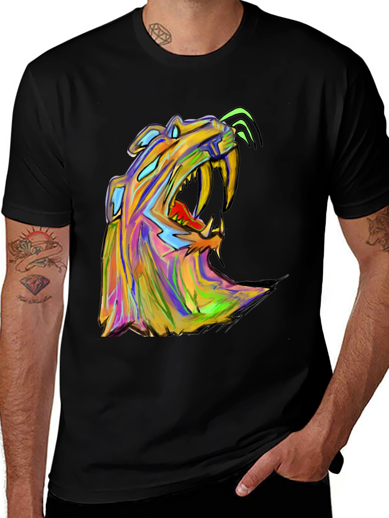 Variant 30 of Bold Graphic Tee: Abstract Saber-Toothed Tiger