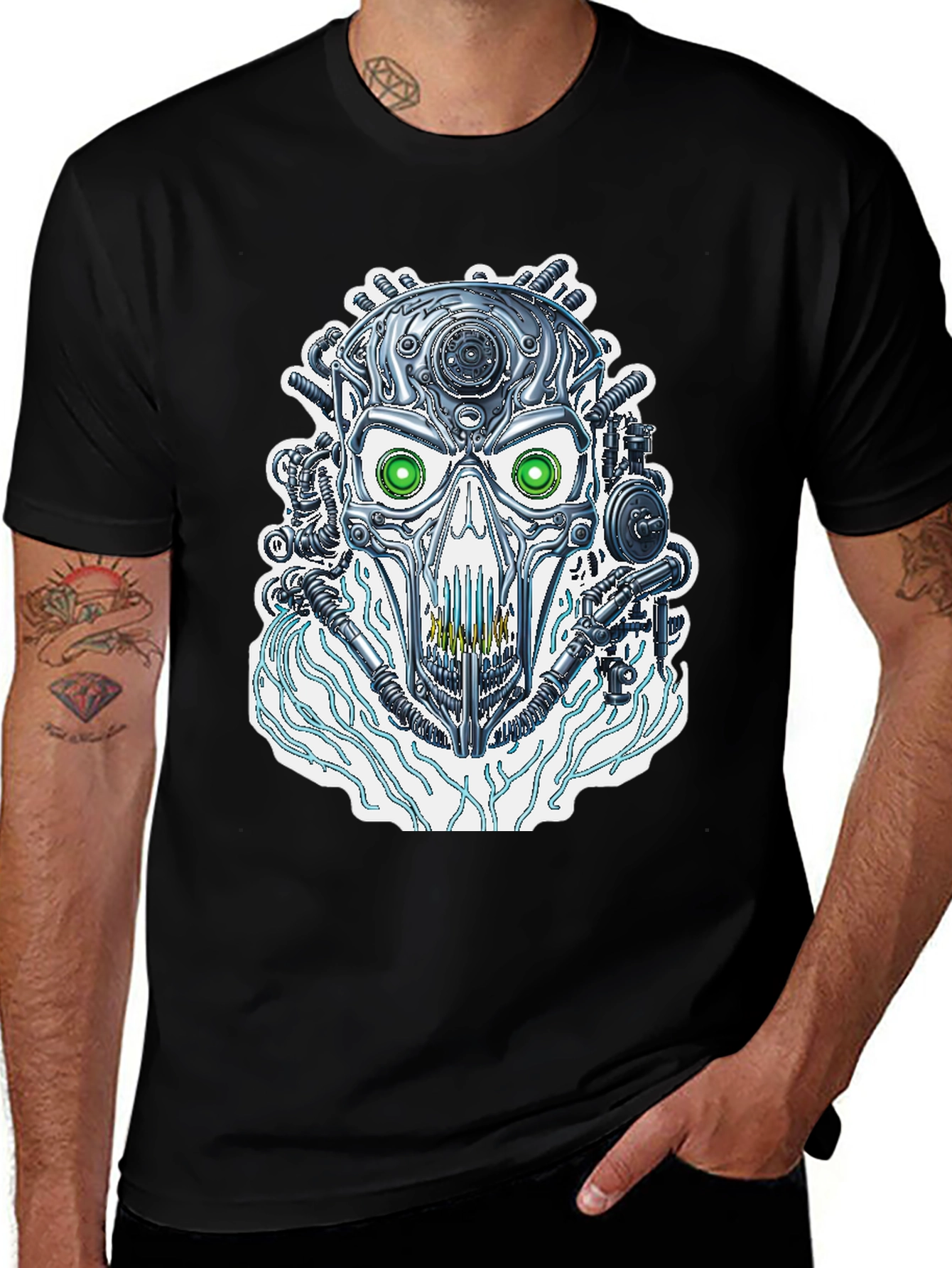 Cyber Skull T-Shirt - Futuristic Robotic Design