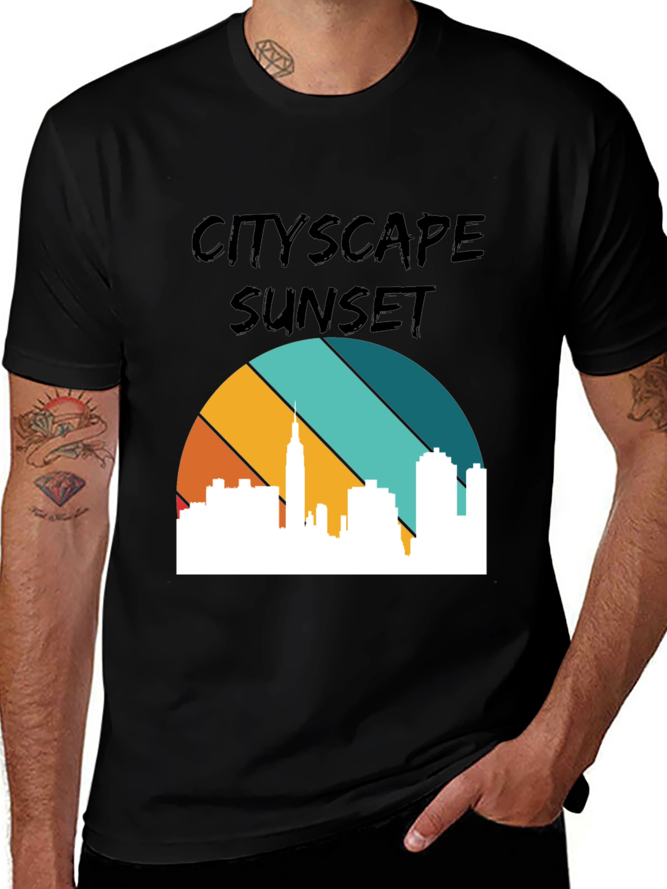 Variant 18 of Cityscape Sunset Graphic Tee - Retro Style Black T-Shirt