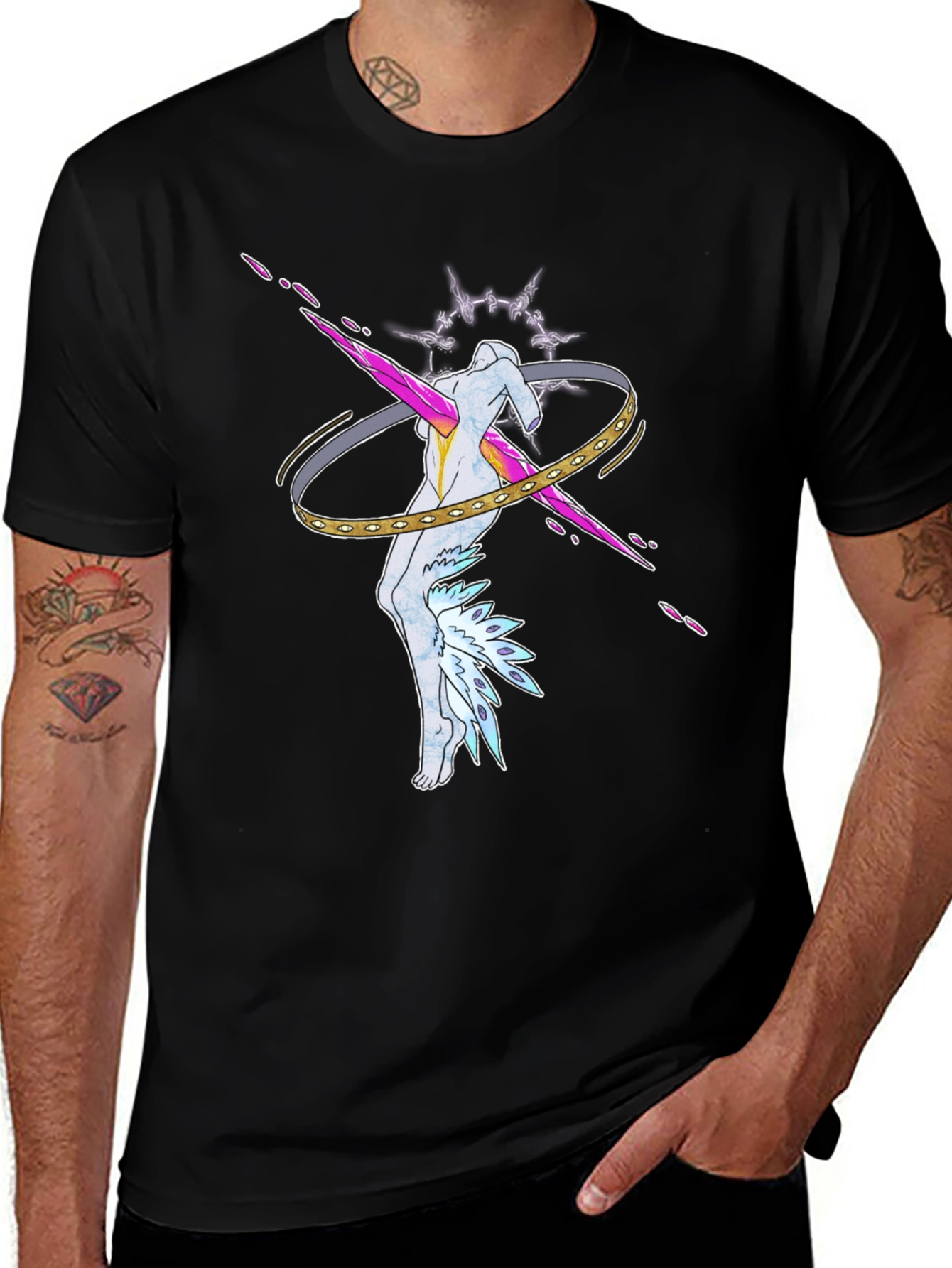 Abstract Angel Graphic Black T-Shirt