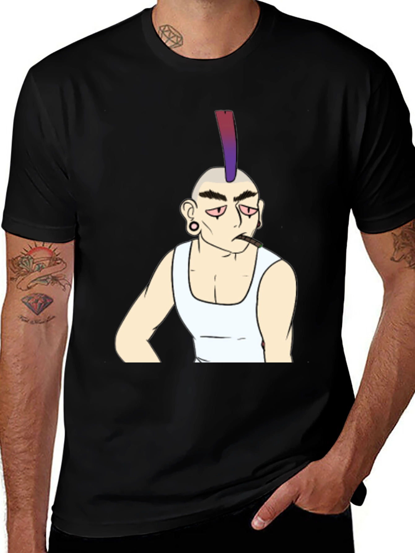 Variant 17 of Cool Punk Character Graphic Tee - Black