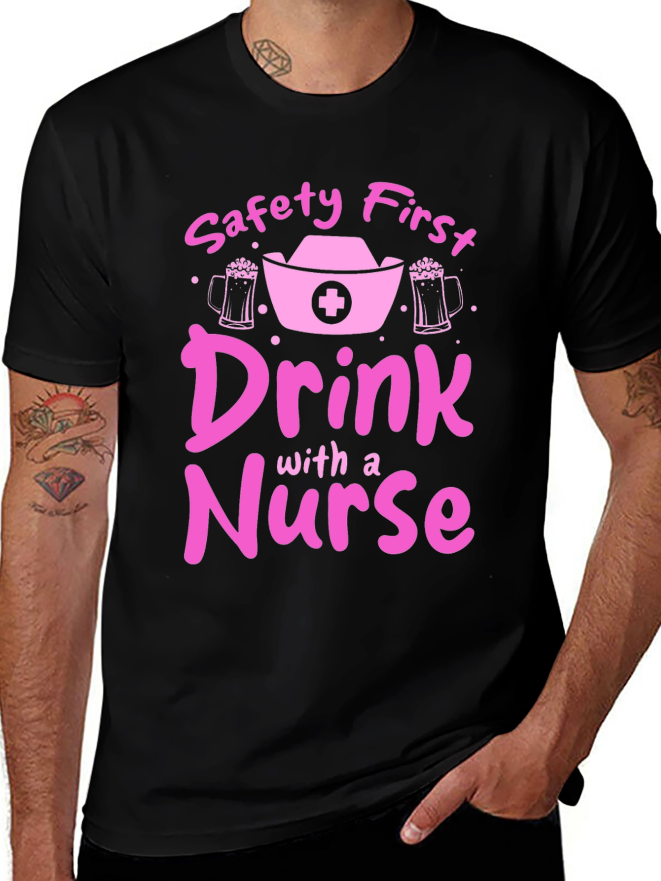 Variant 12 of Safety First Drink with a Nurse T-Shirt