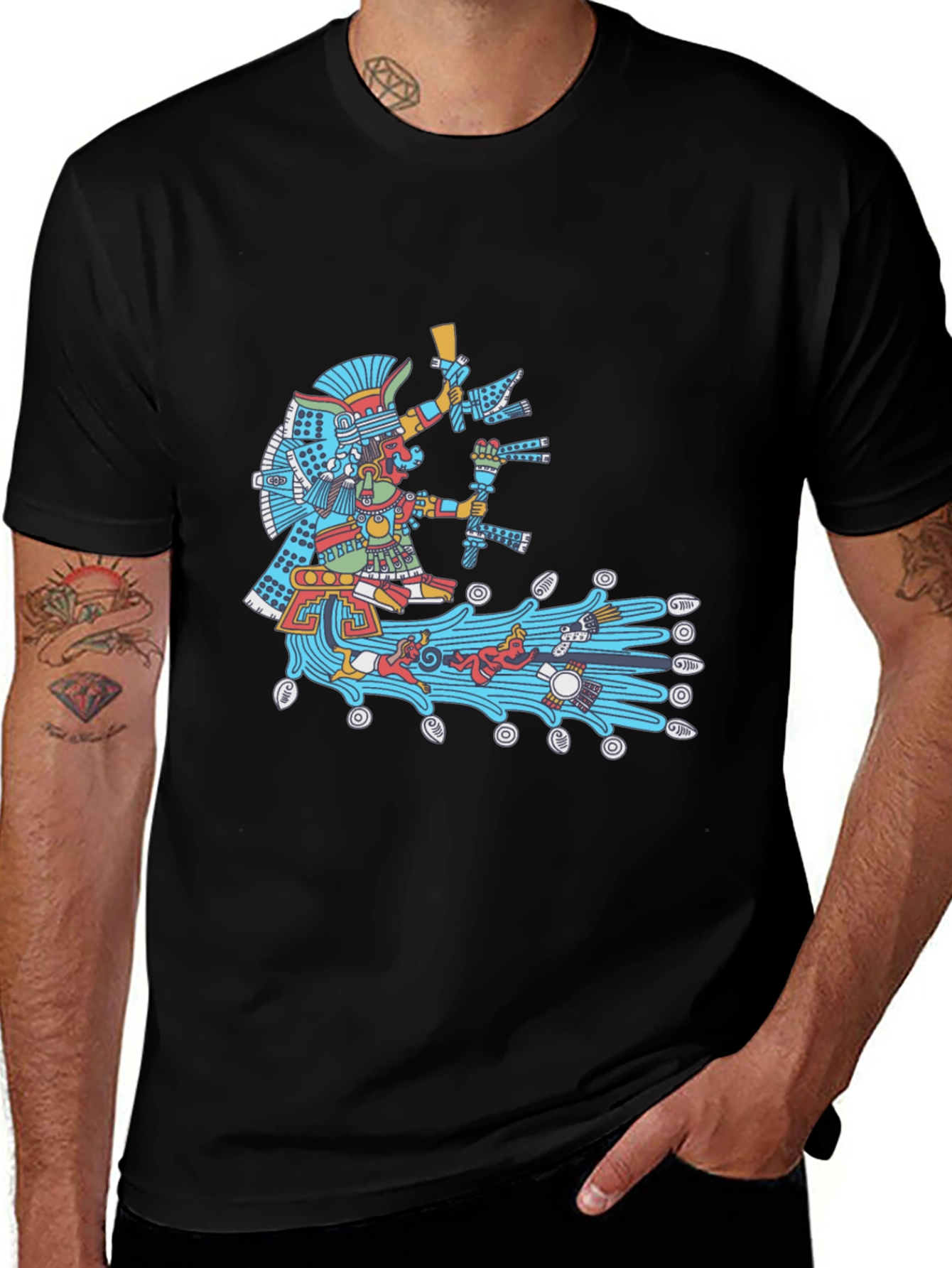 Variant 2 of Aztec God T-Shirt - Black Cotton Tee Unique Design