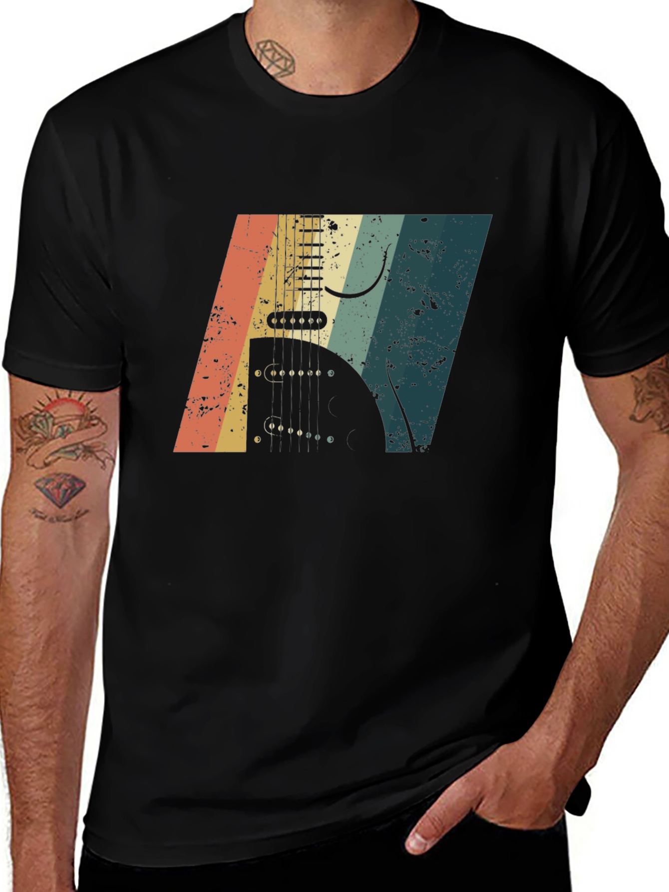 Retro Guitar Graphic Black T-Shirt