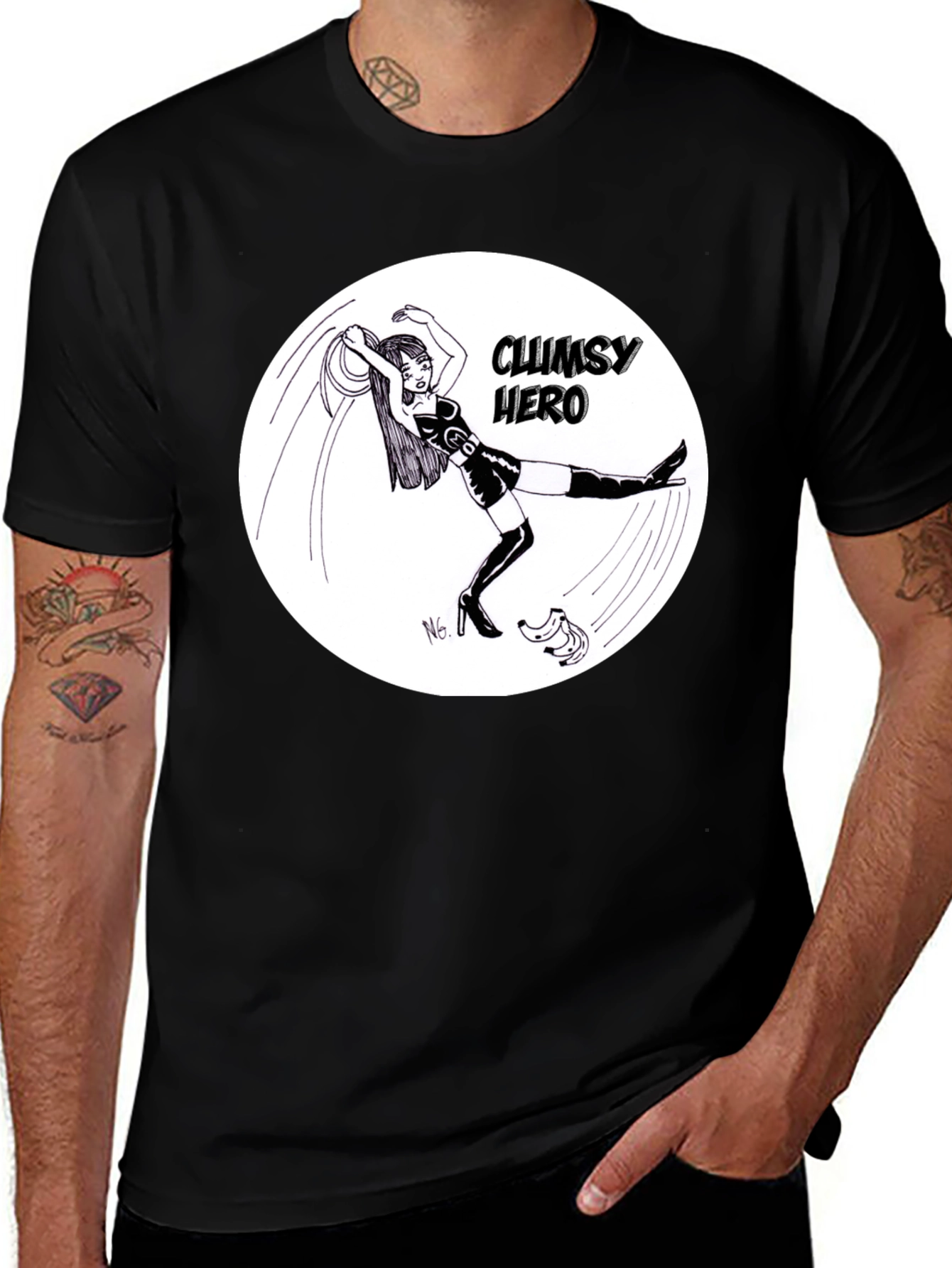 Variant 23 of Clumsy Hero T-Shirt - Black Graphic Tee