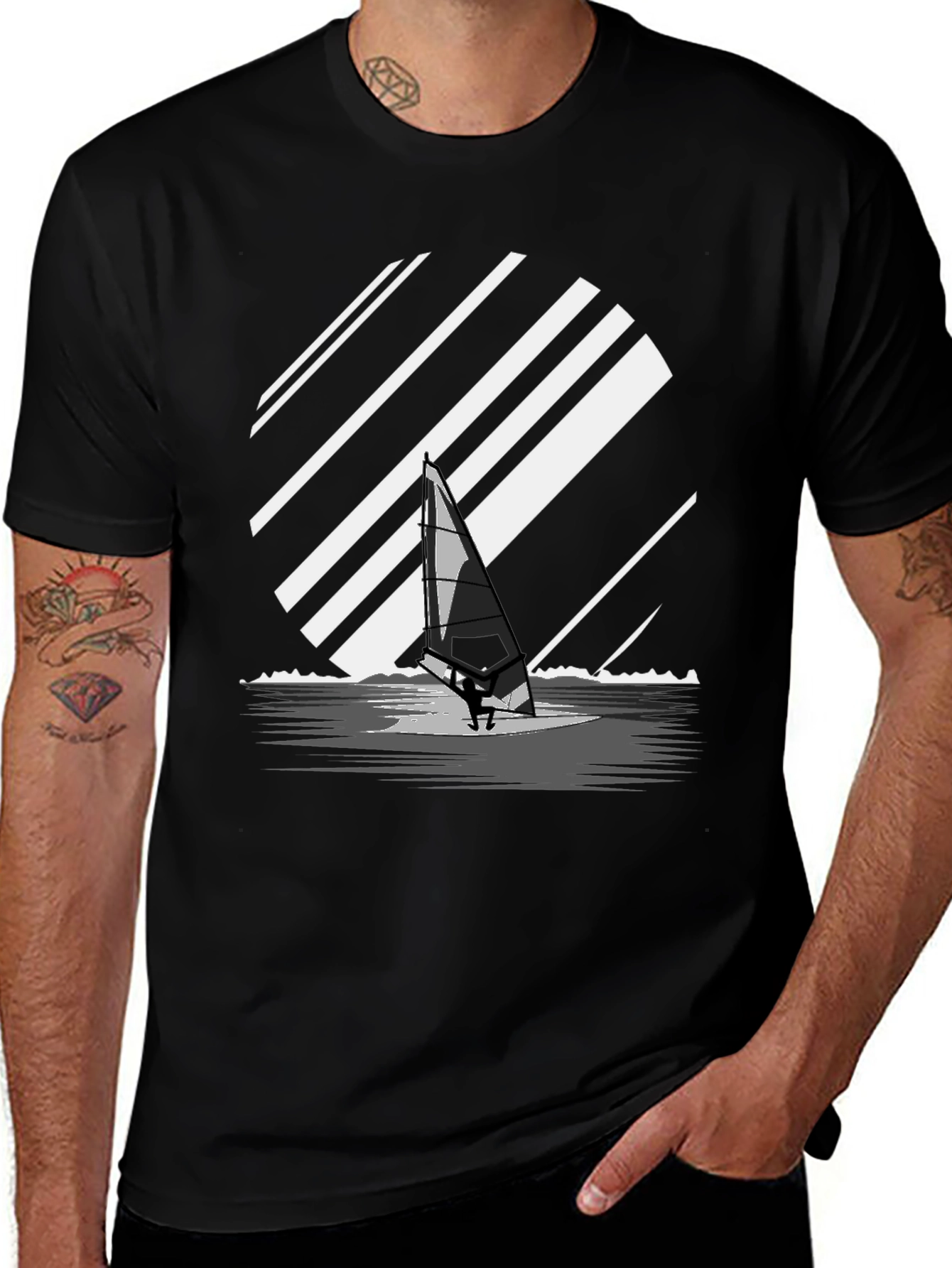 Variant 5 of Windsurfer Graphic Tee - Black Cotton T-Shirt