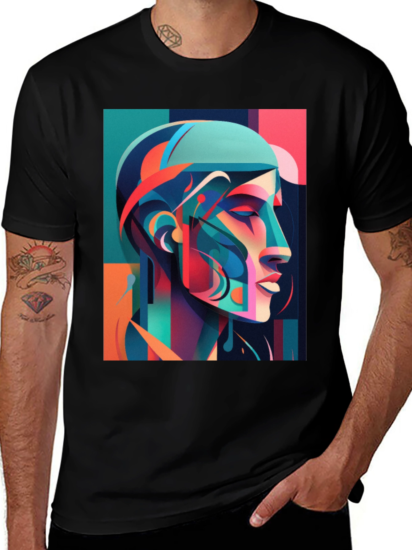 Variant 7 of Abstract Face Graphic Black T-Shirt