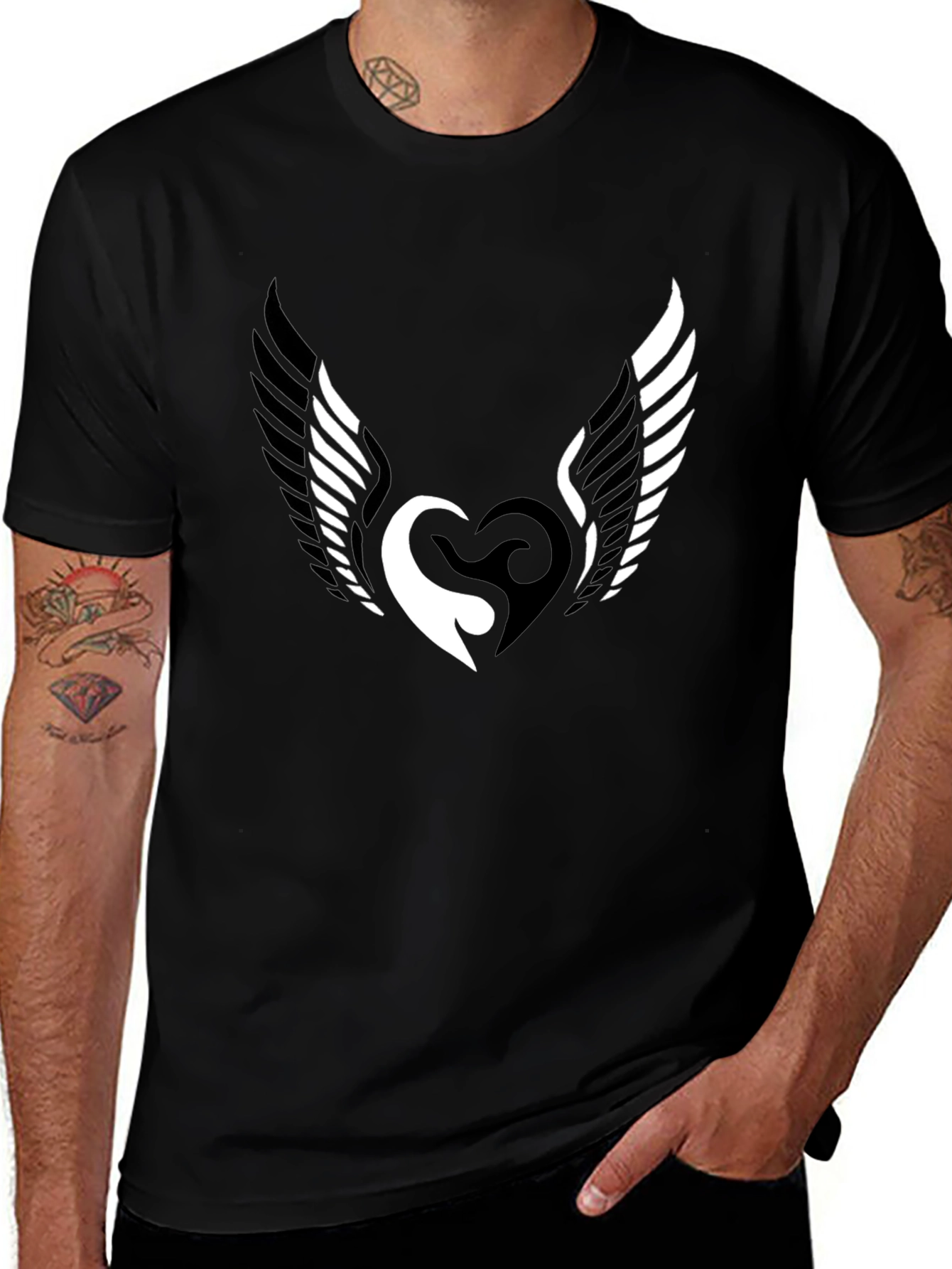 Variant 15 of Winged Heart Graphic Tee - Black Cotton Comfort