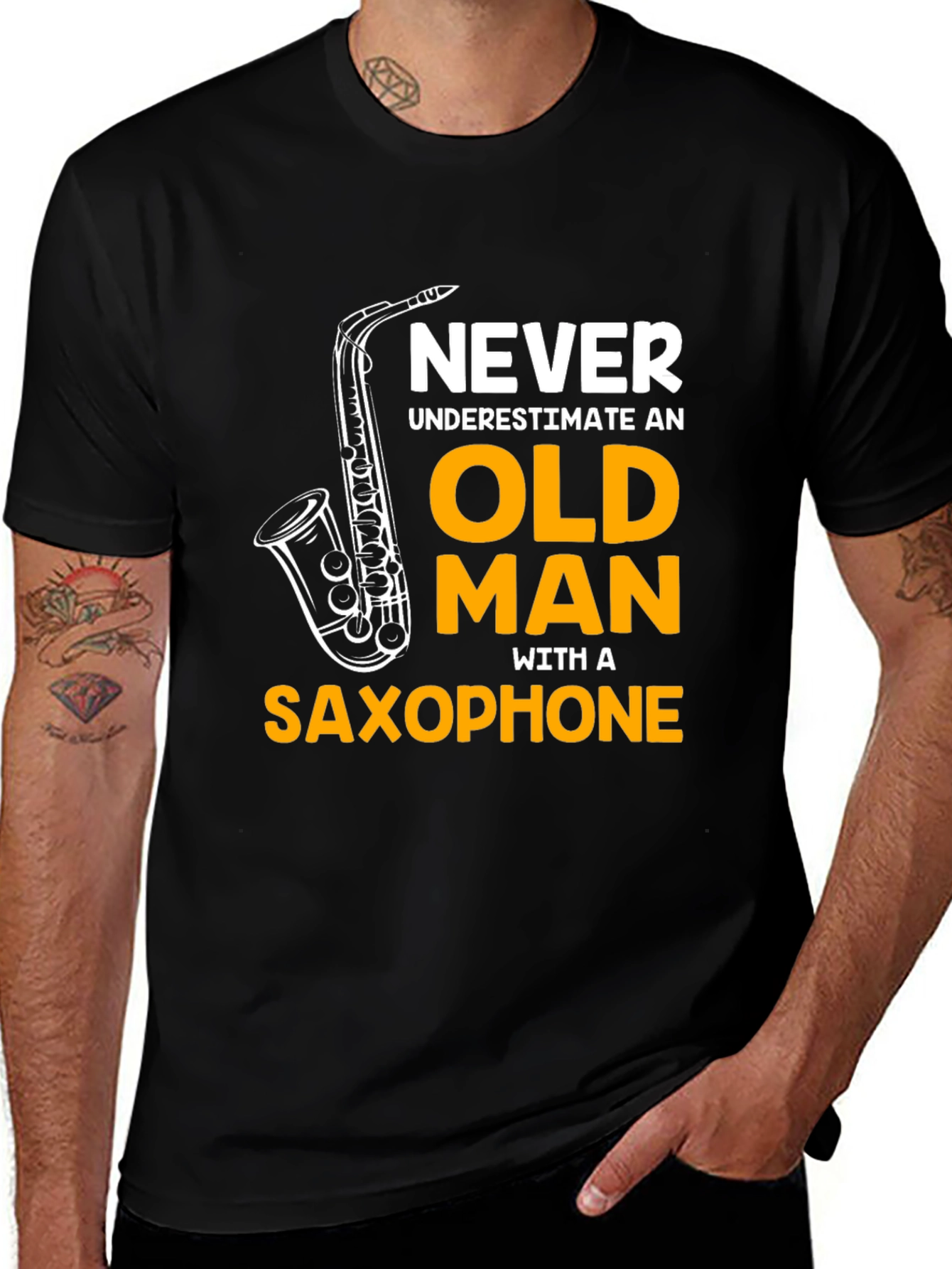 Variant 17 of Never Underestimate an Old Man Saxophone Graphic T-Shirt