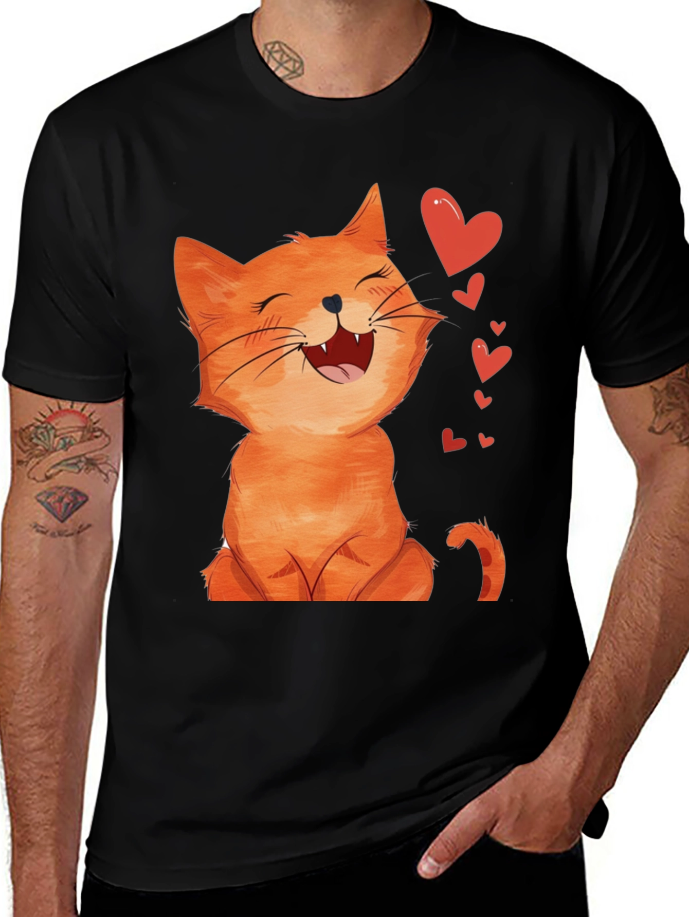 Variant 6 of Cute Cartoon Cat Black T-Shirt