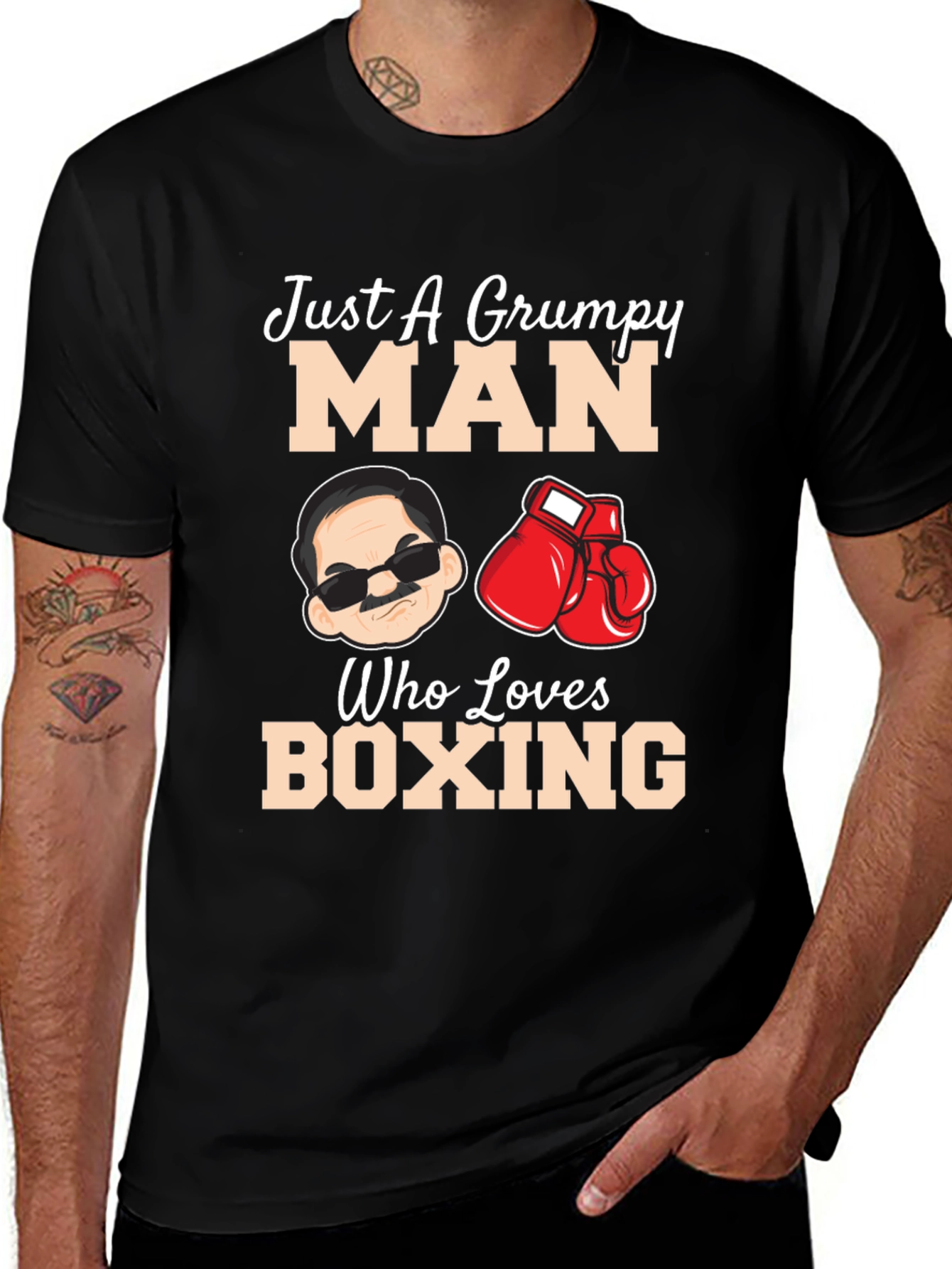 Black Grumpy Man Boxing Lover Graphic T-Shirt main image