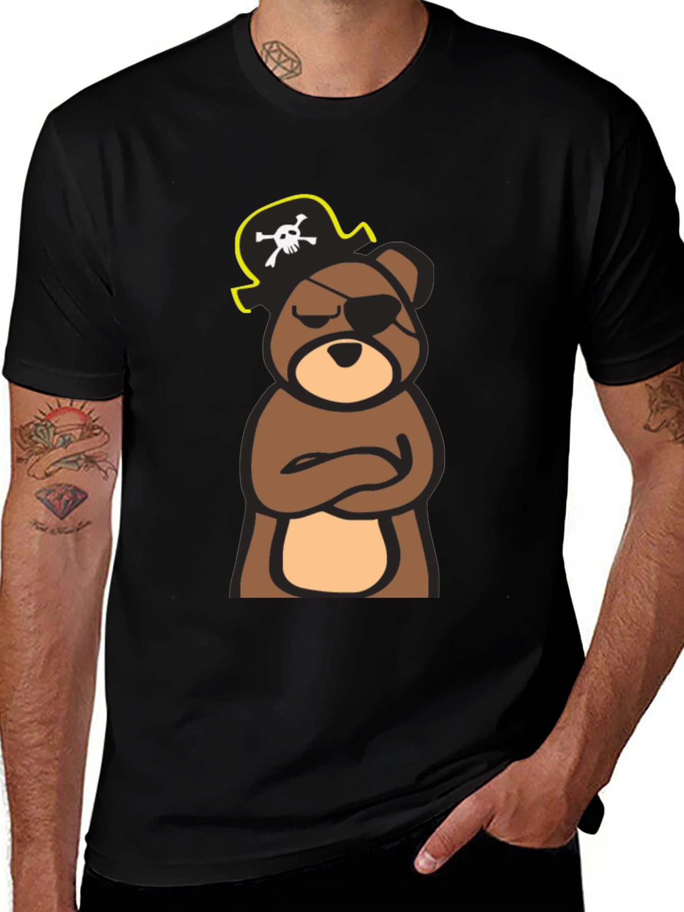 Variant 7 of Pirate Bear Graphic Tee - Black Cotton T-Shirt
