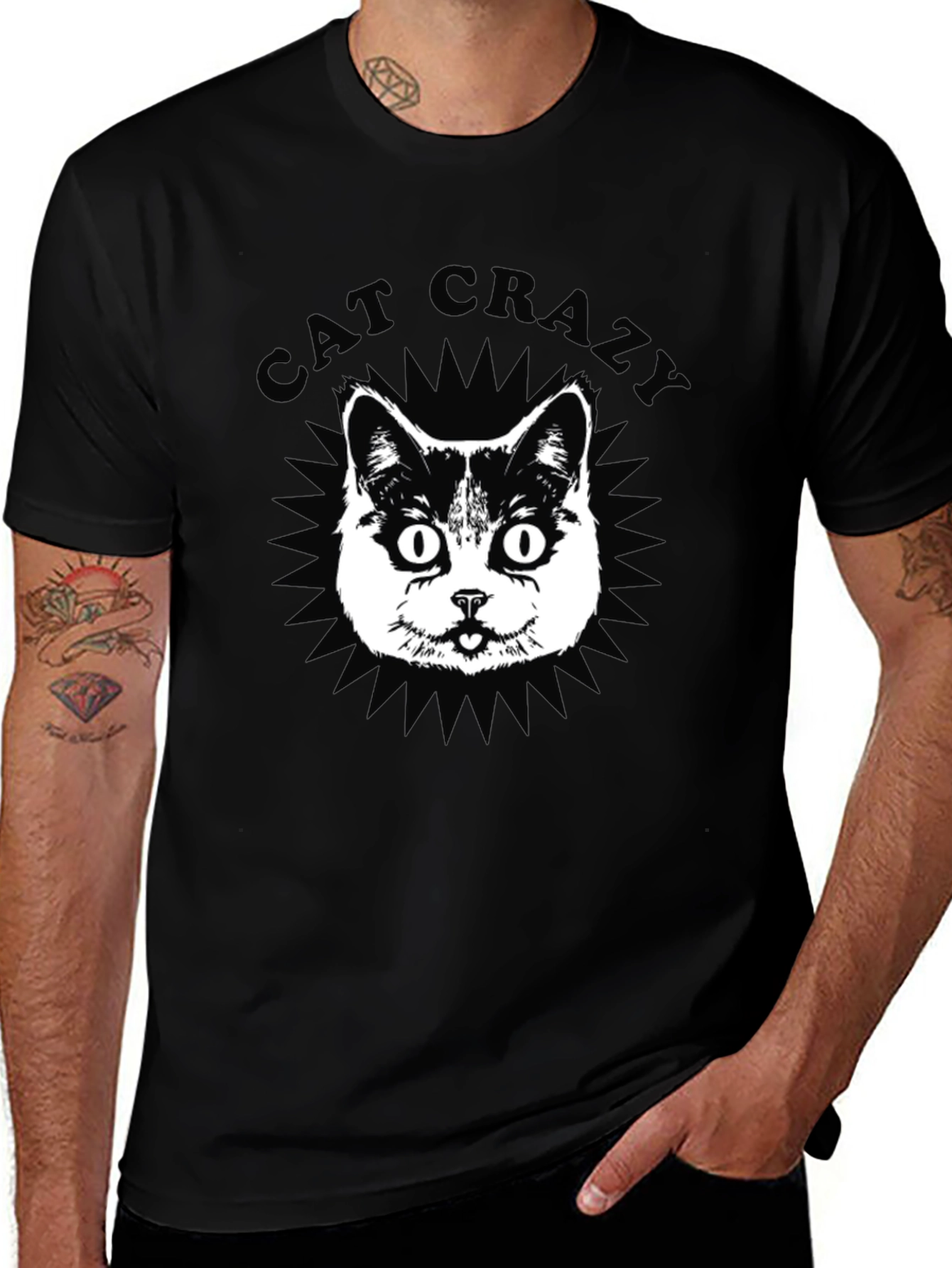 Variant 28 of Cat Crazy Graphic Tee - Unisex Black T-Shirt