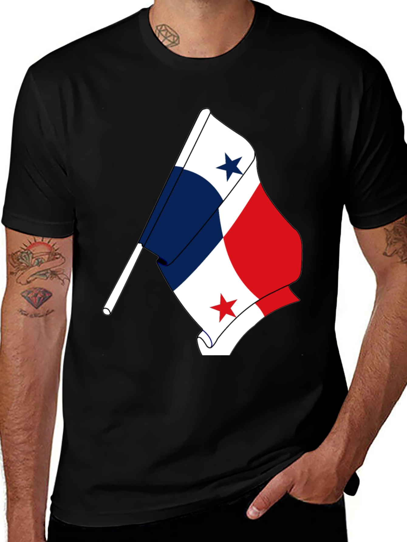 Variant 16 of Panama Flag Graphic Tee - Black Cotton Shirt