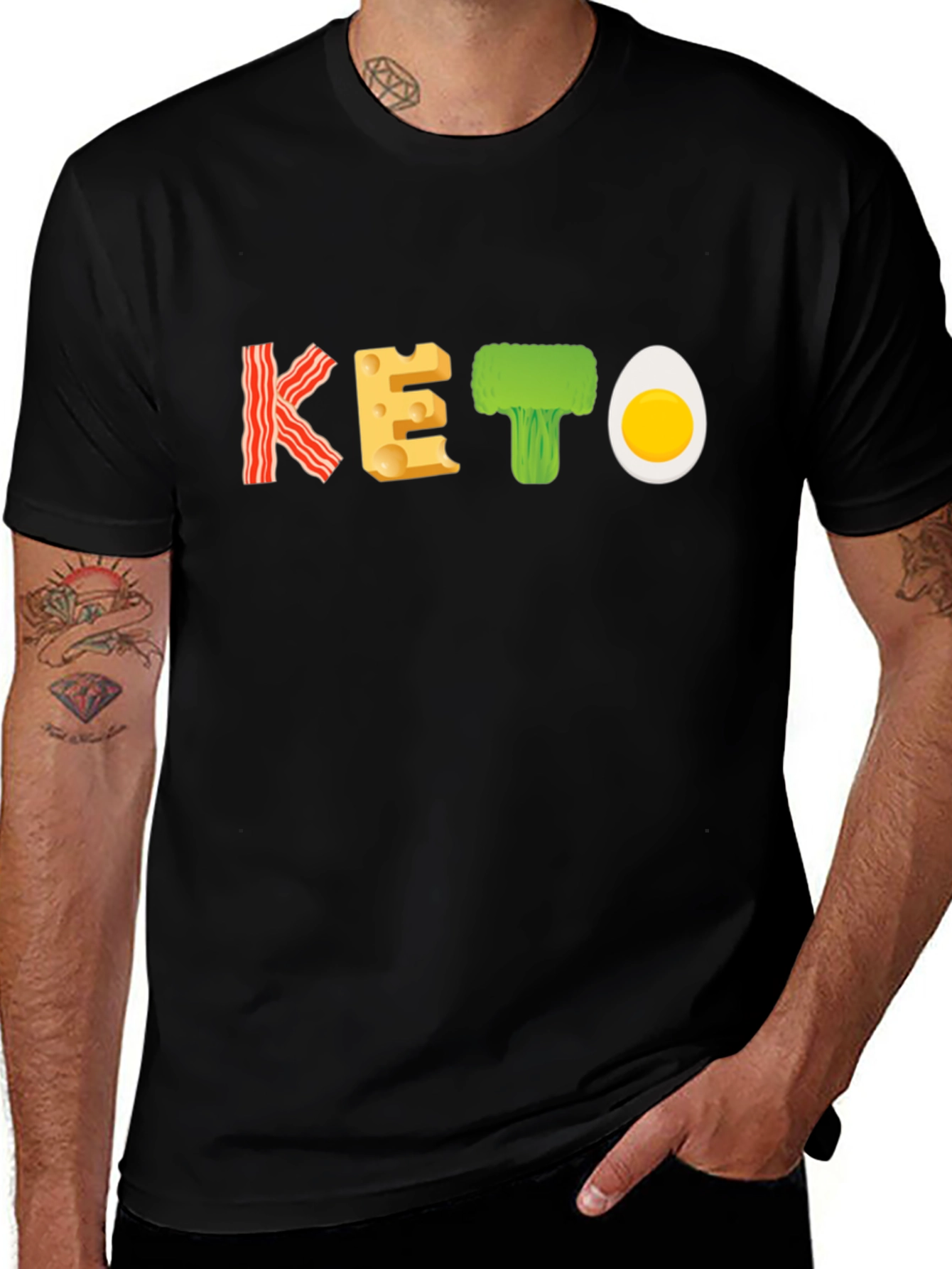 KETO Diet T-Shirt - Bacon, Cheese, Broccoli, Egg