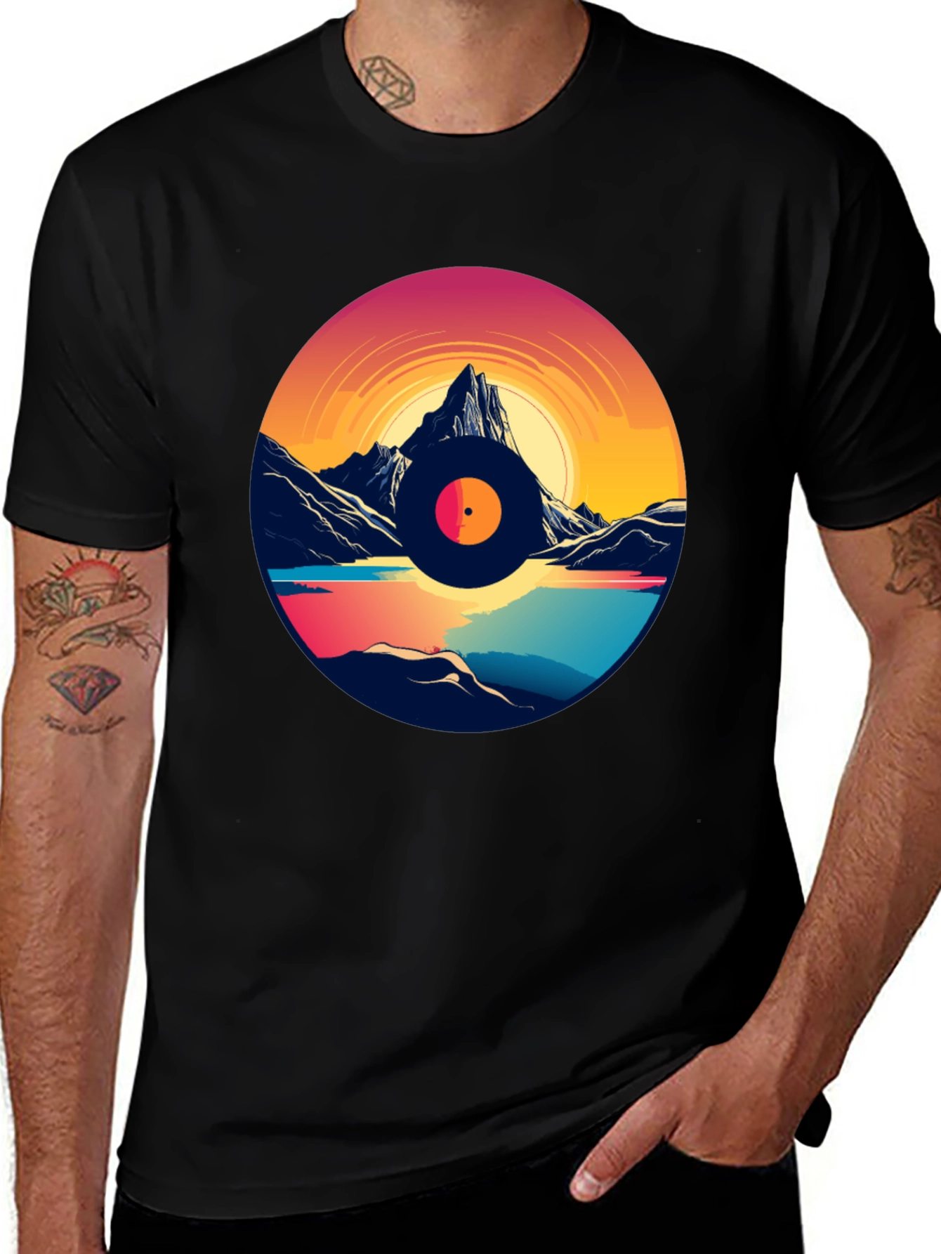 Variant 18 of Retro Vinyl Record Mountain Sunset Graphic Tee