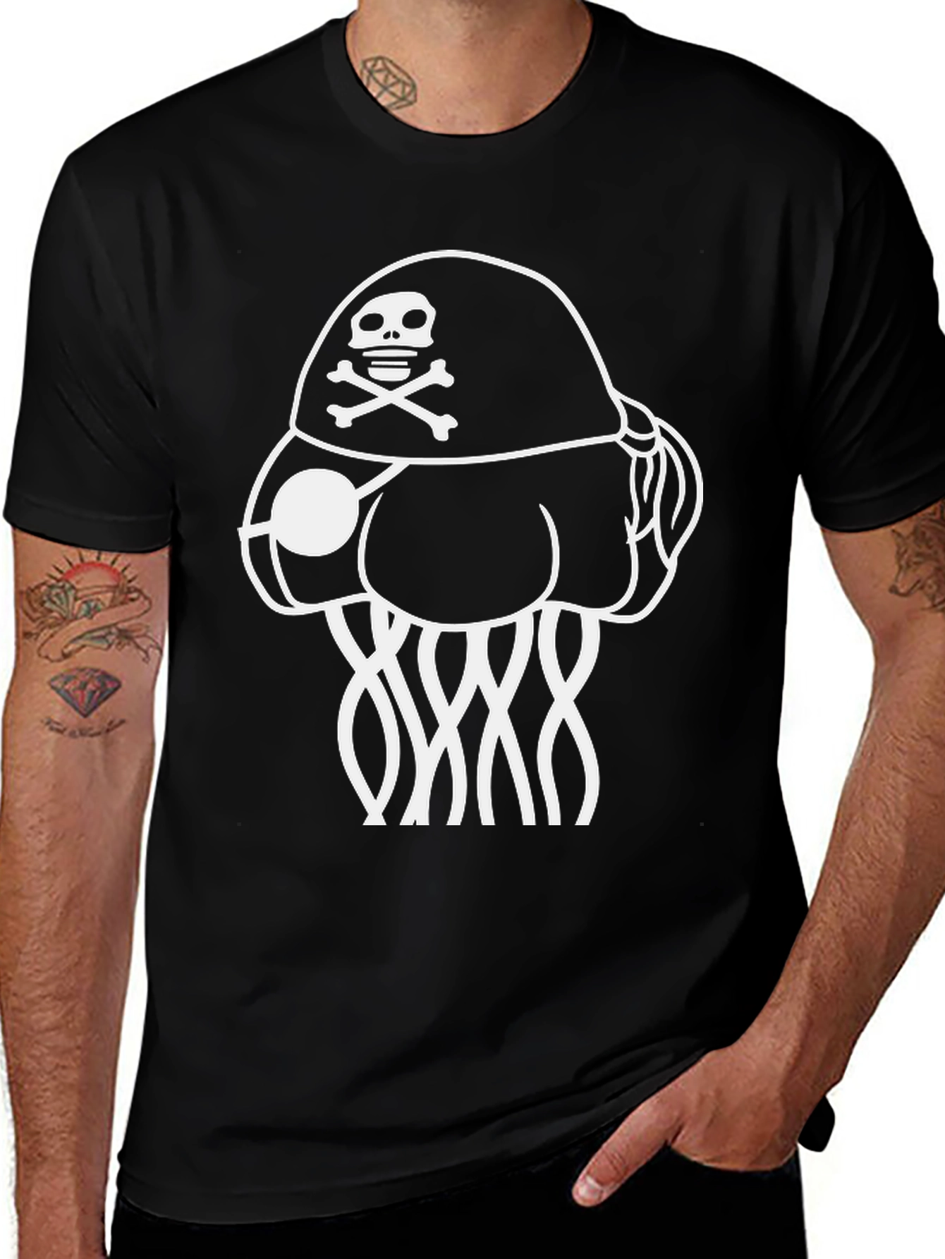 Variant 27 of Pirate Jellyfish Graphic Tee - Black Cotton Comfort