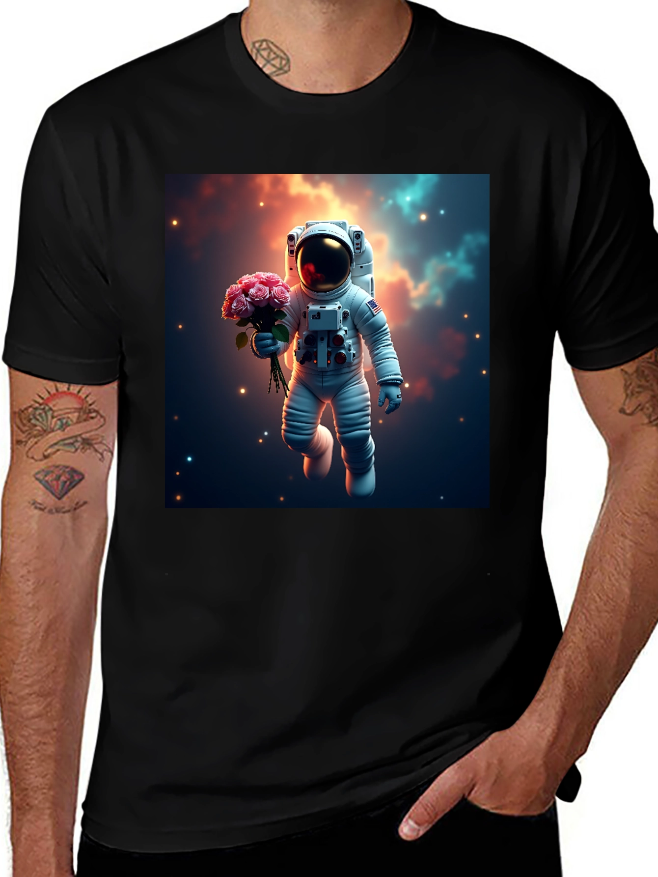 Astronaut in Space Graphic Tee - Stylish Black T-Shirt