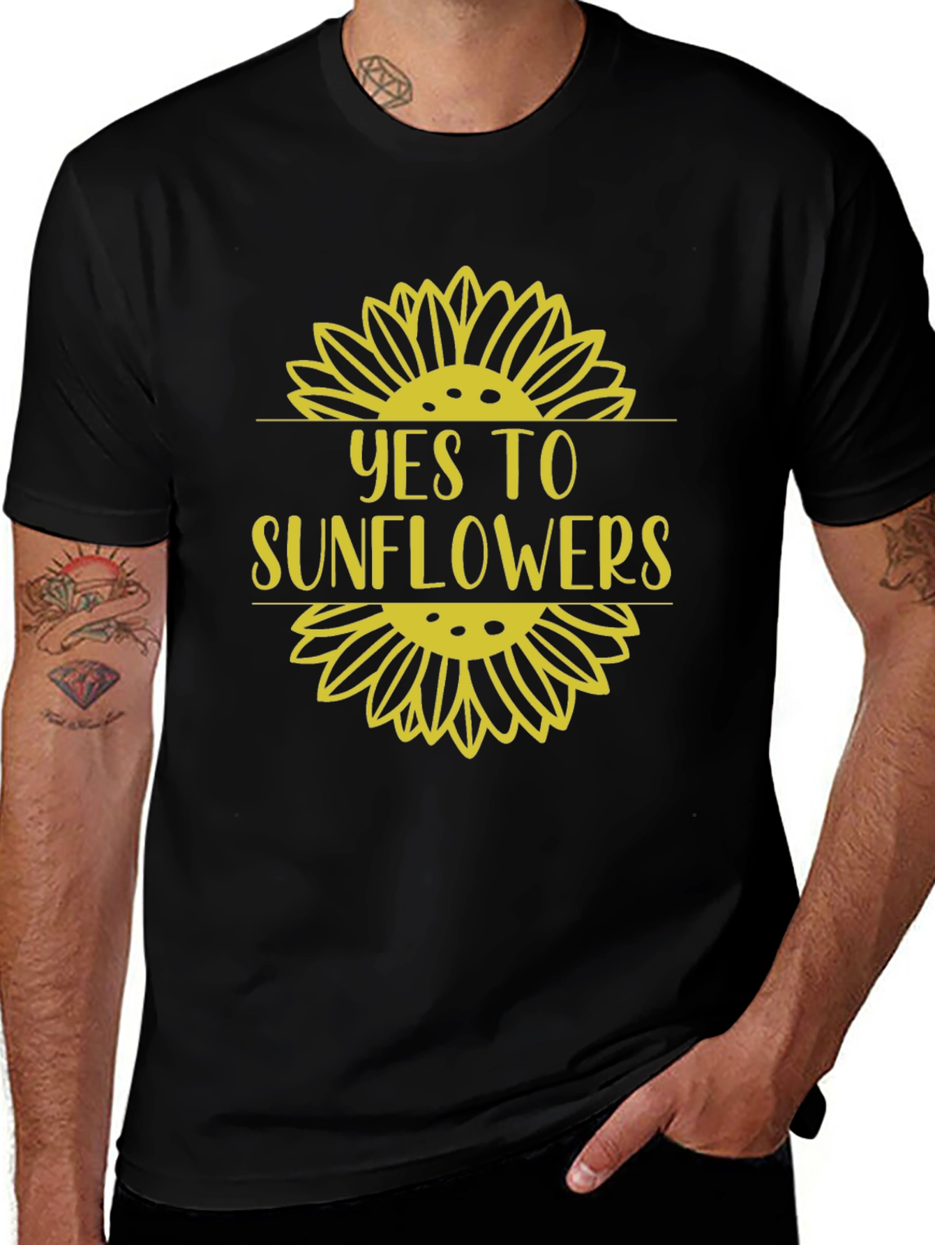 Variant 22 of Yes to Sunflowers Graphic Tee - Black Cotton T-Shirt