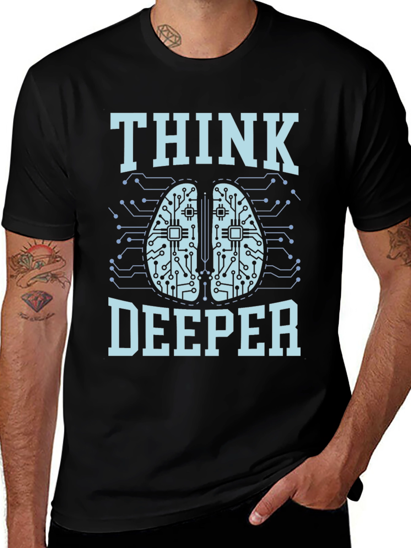 Black Think Deeper Graphic Tee - Black Cotton T-Shirt main image