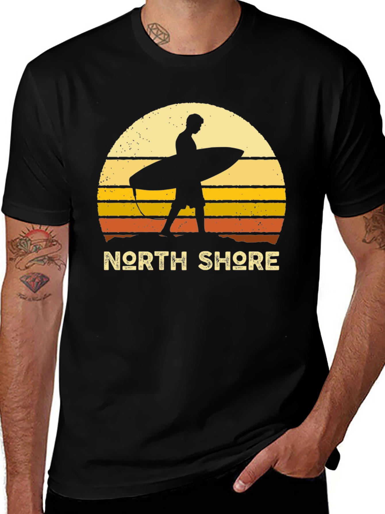 Variant 30 of North Shore Surfer Sunset Graphic Tee - Black