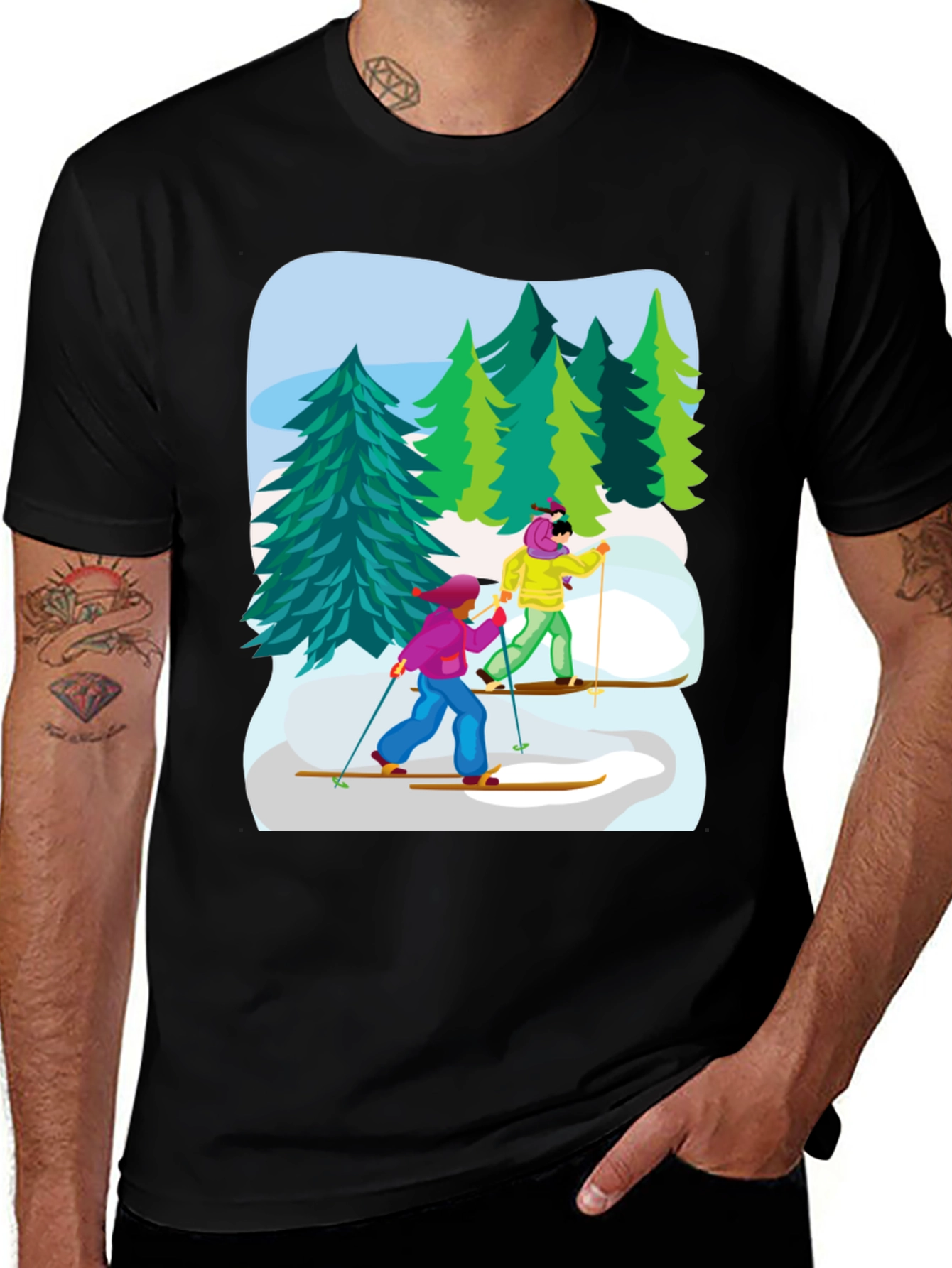 Variant 8 of Skiing Scene Black Graphic Tee
