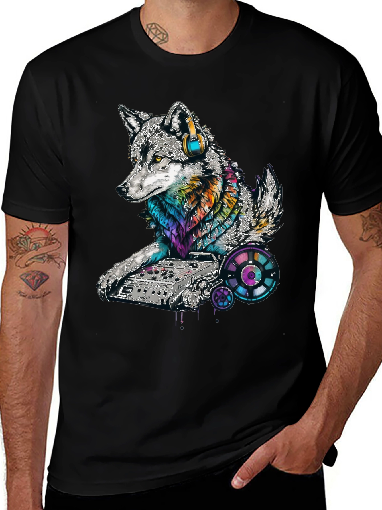 Variant 12 of DJ Wolf Graphic Tee - Cool Music Lover Shirt