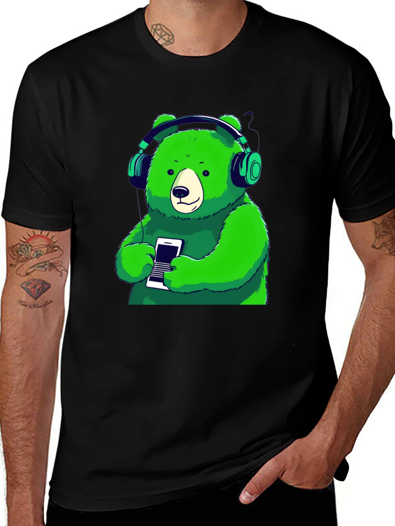 Variant 25 of Green Bear with Headphones Graphic Tee