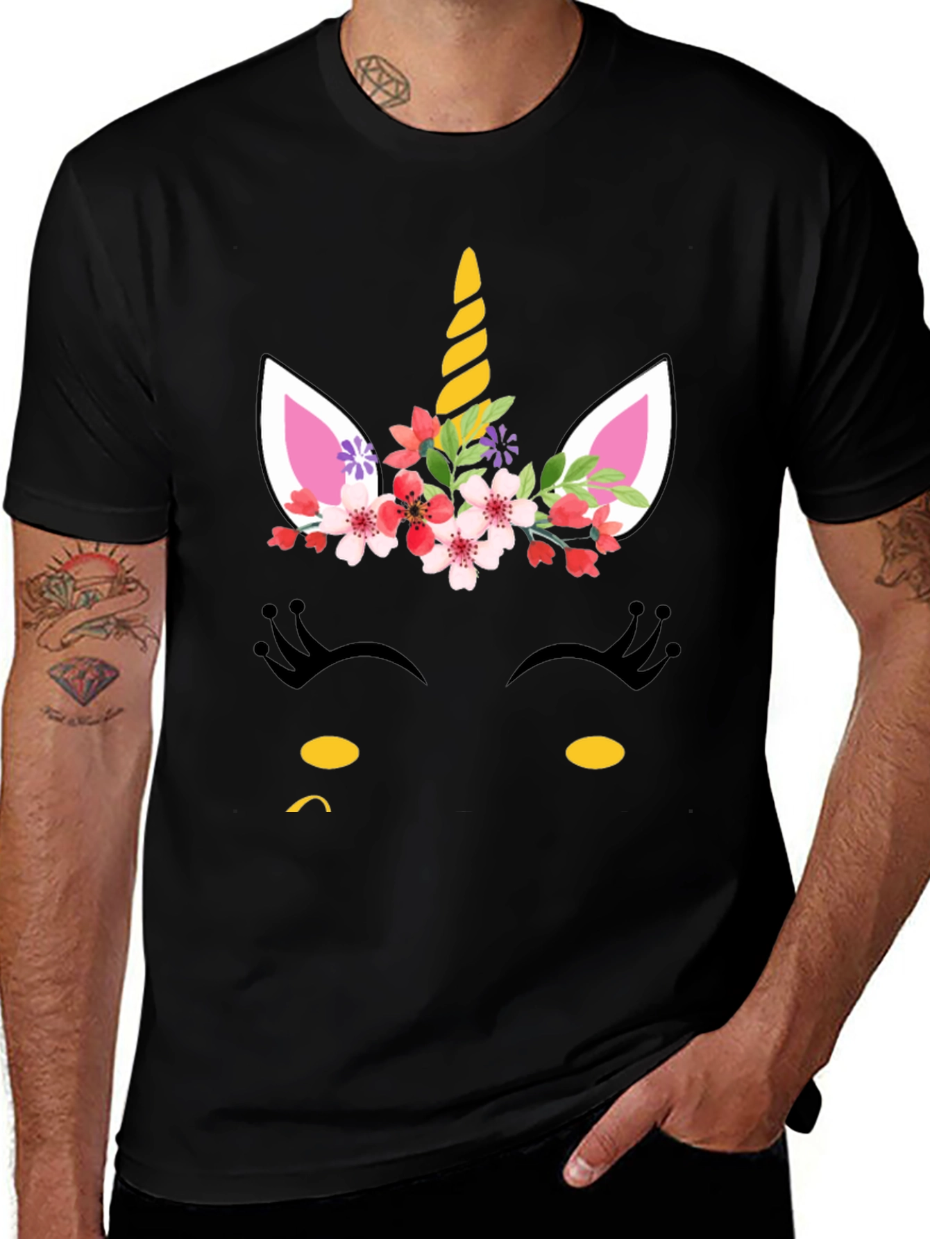 Variant 17 of Unicorn Face Graphic Tee - Black Cotton Blend