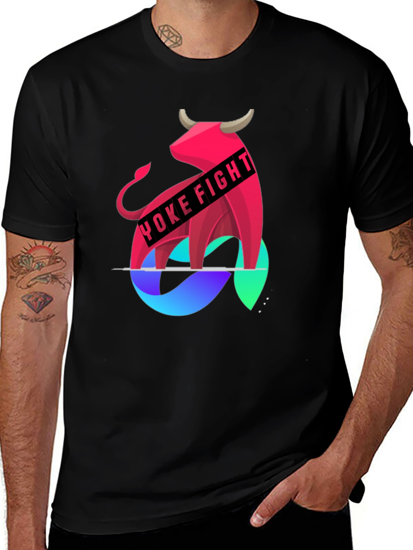 Variant 24 of Yoke Fight Bull Graphic Tee - Stylish Men's T-Shirt