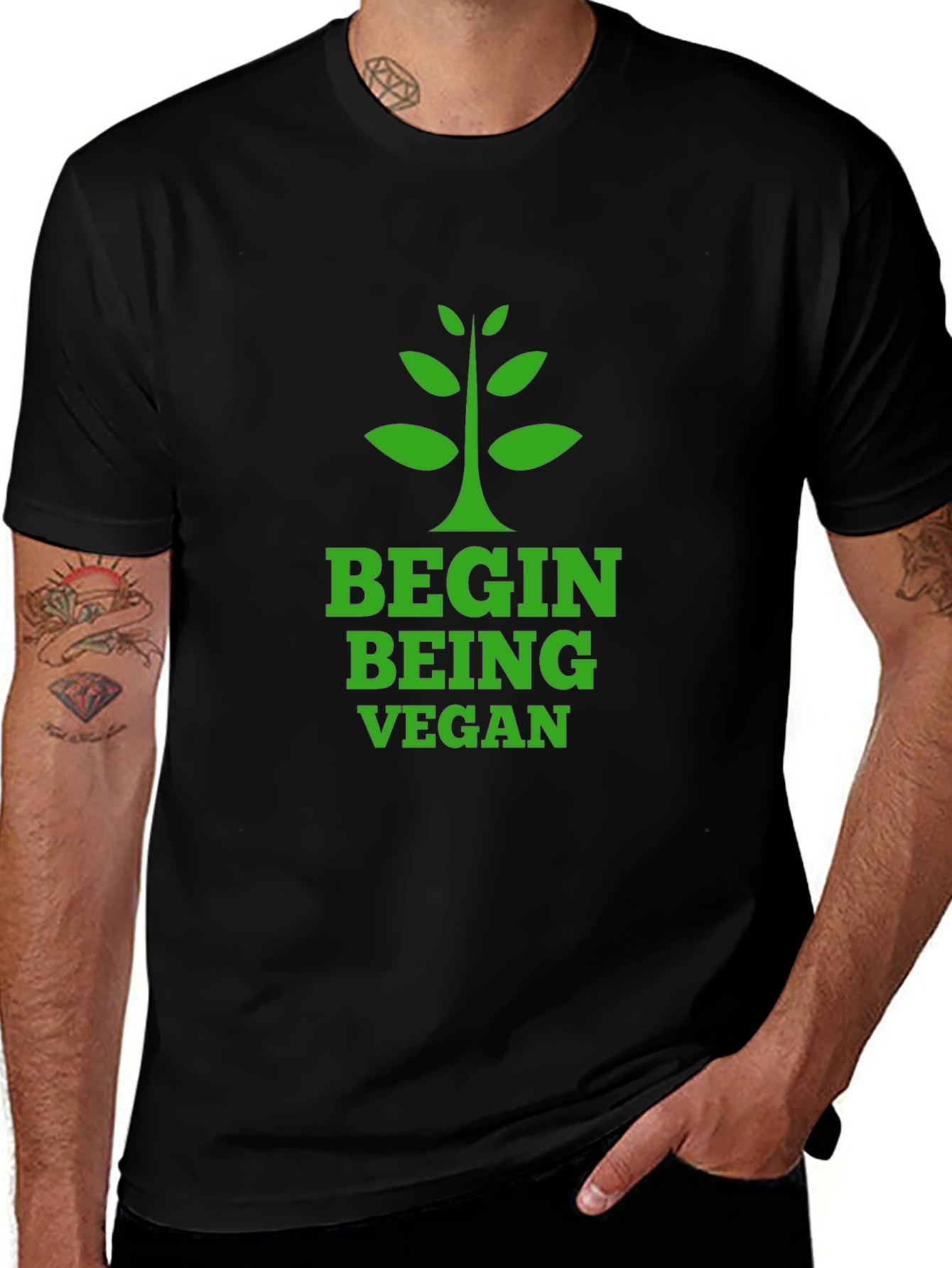 Variant 10 of Begin Being Vegan T-Shirt - Green Graphic Tee