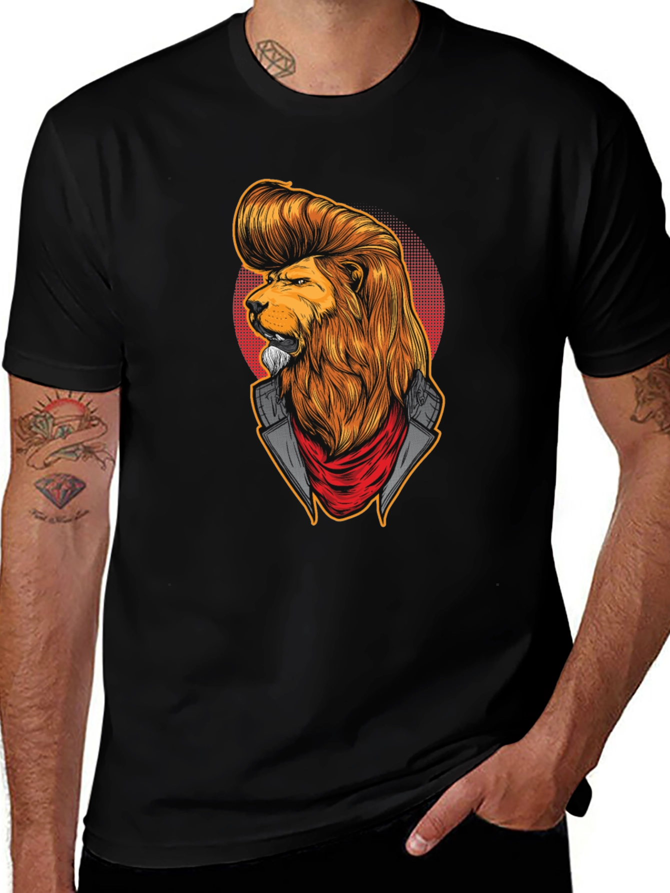 Variant 15 of Lion with Pompadour Graphic Tee - Black