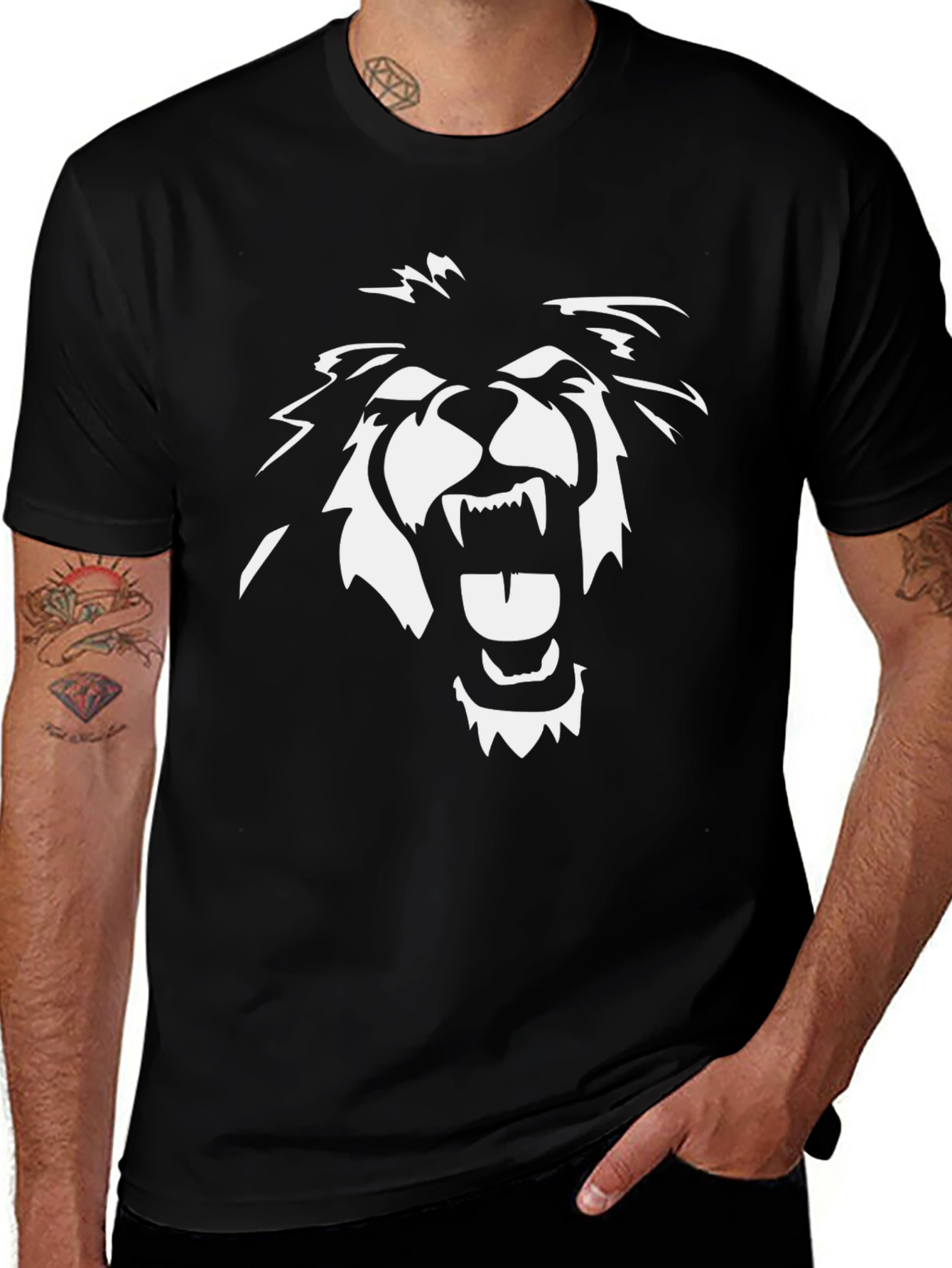 Variant 4 of Black Graphic Tee - Roaring Lion Design